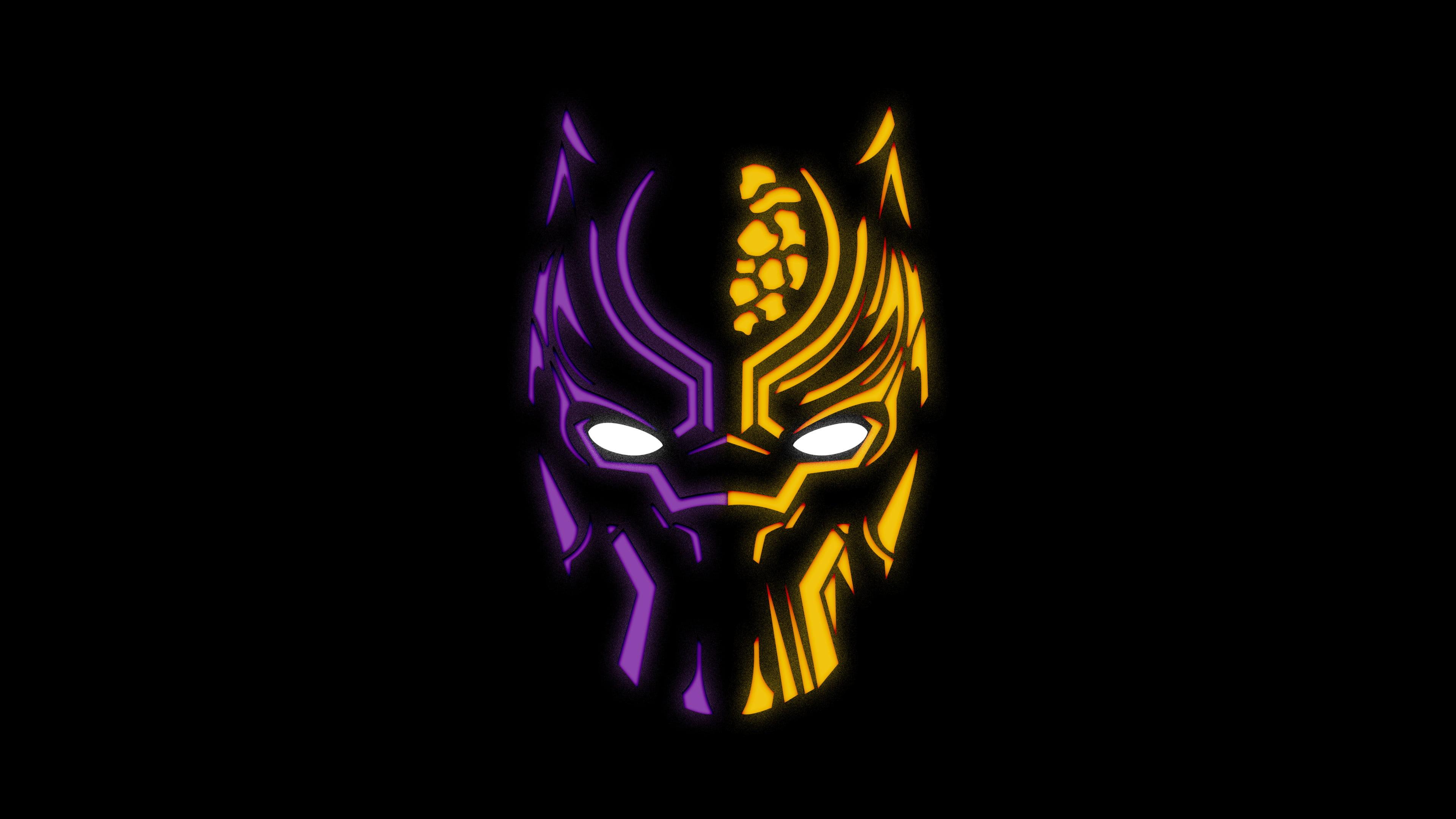 Purple and yellow Black Panther mask HD wallpaper