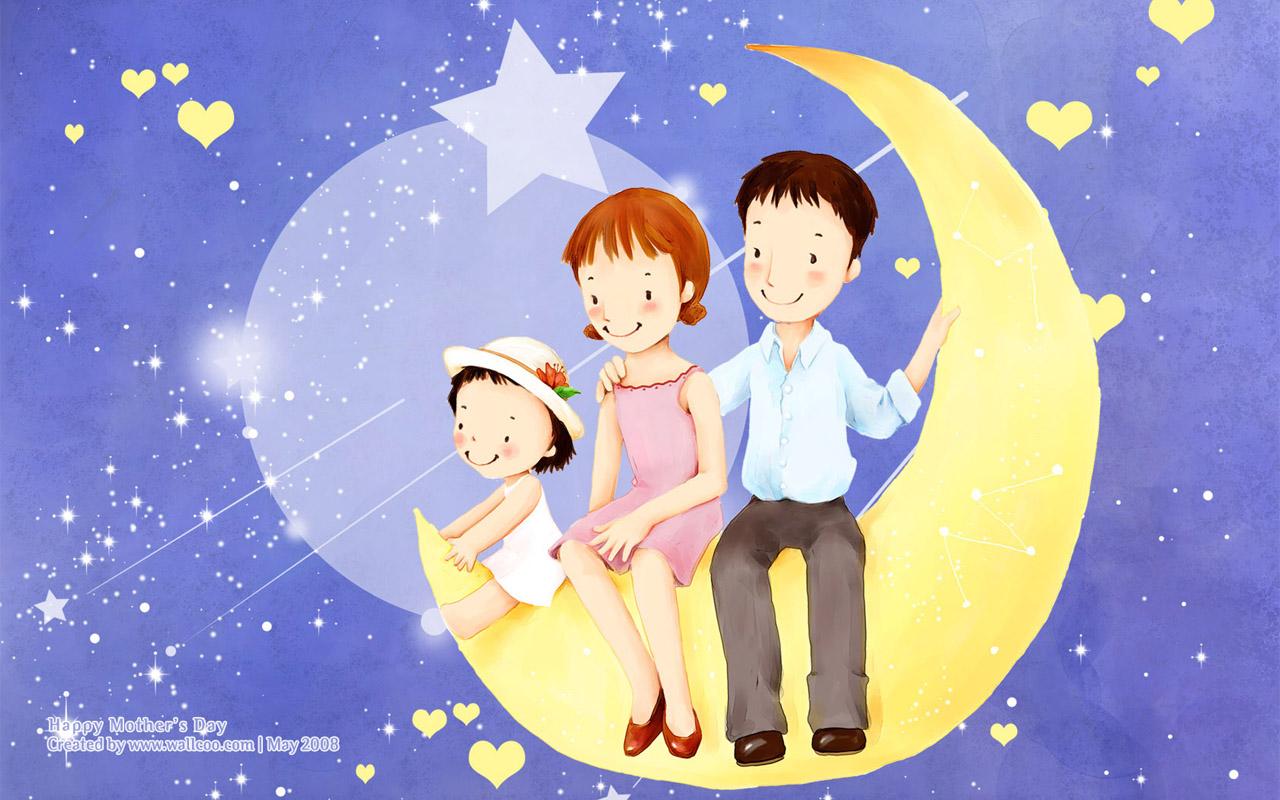 Sweet & Cute illustration of Family Love 1280x800 NO.10 Desktop Wallpaper