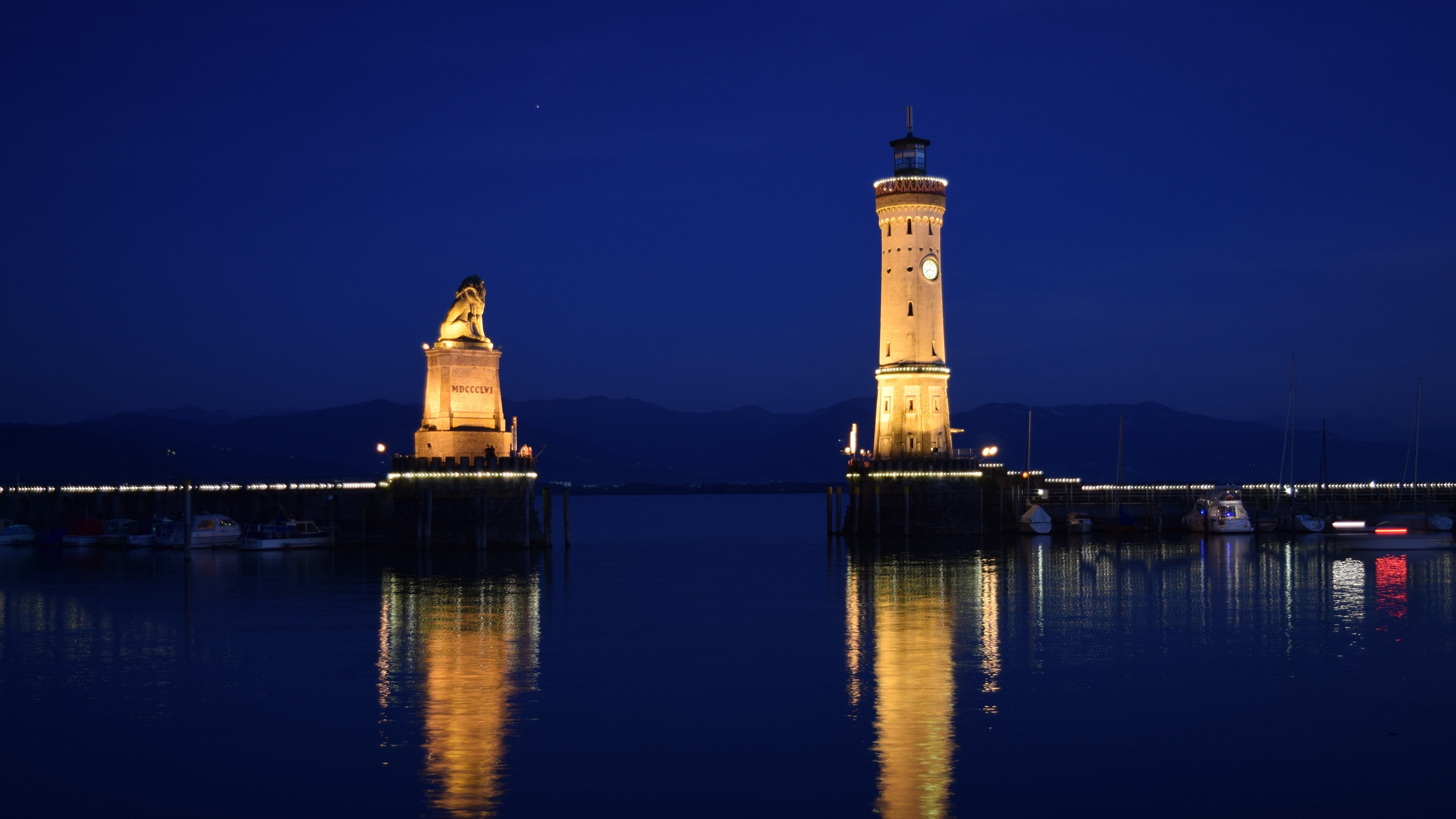 Picture Germany Bodensee, Lindau Lighthouses Lake night