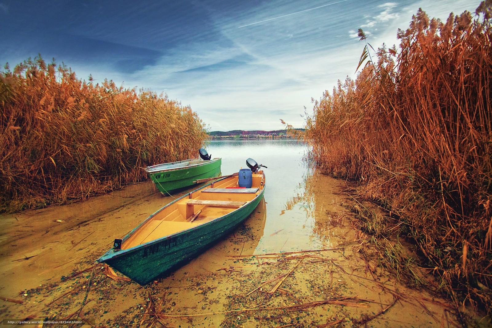 Download wallpaper Lake bodensee, germany, Boat, dry grass