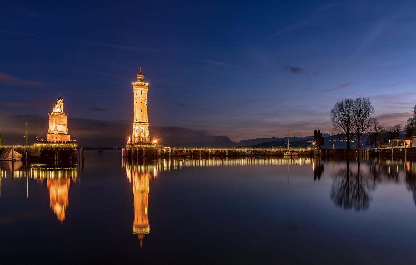Wallpaper lights, lighthouse, Germany, Bayern, harbour