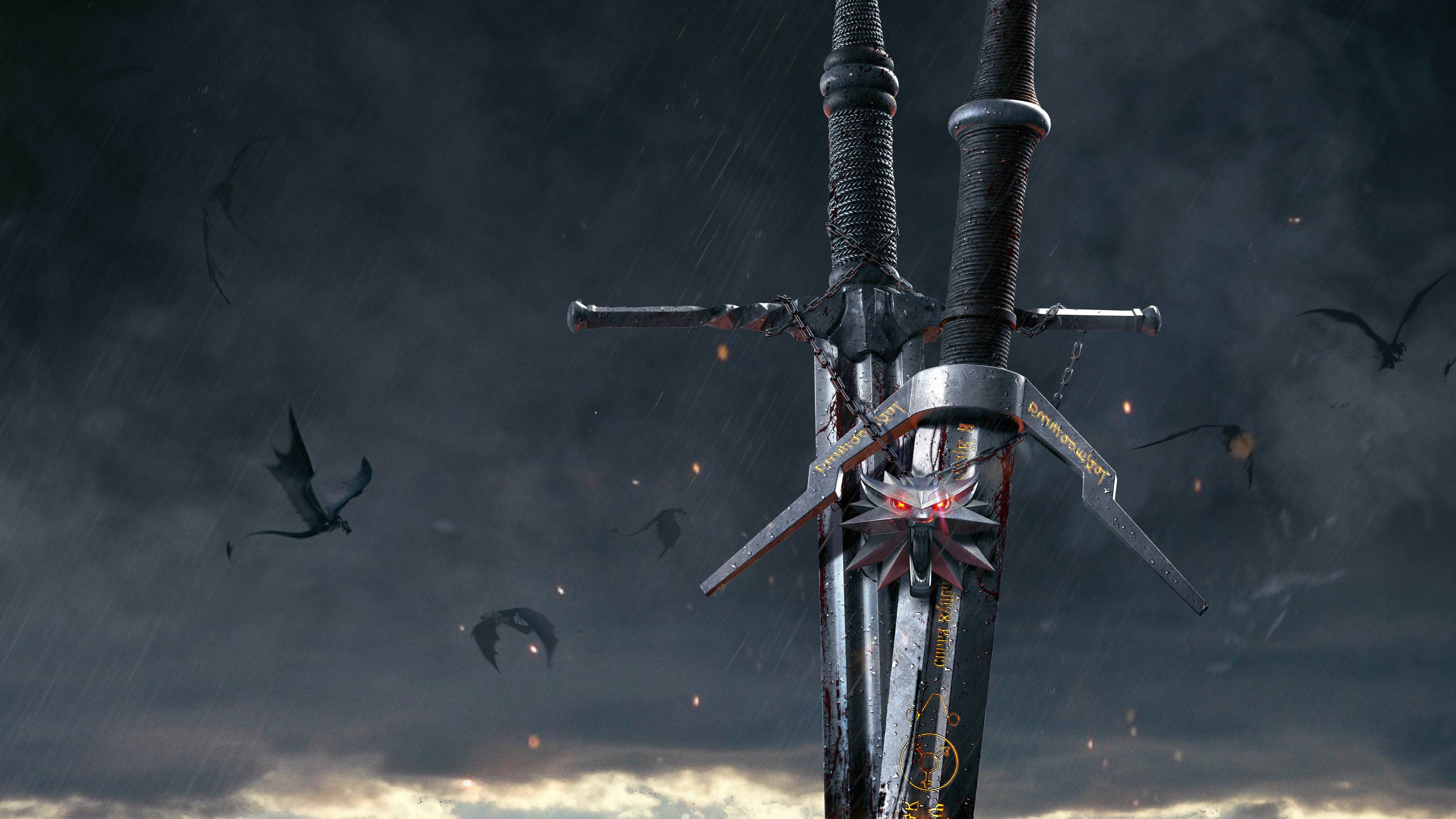 The Witcher 3 Wild Hunt Sword 5K Wallpaper, HD