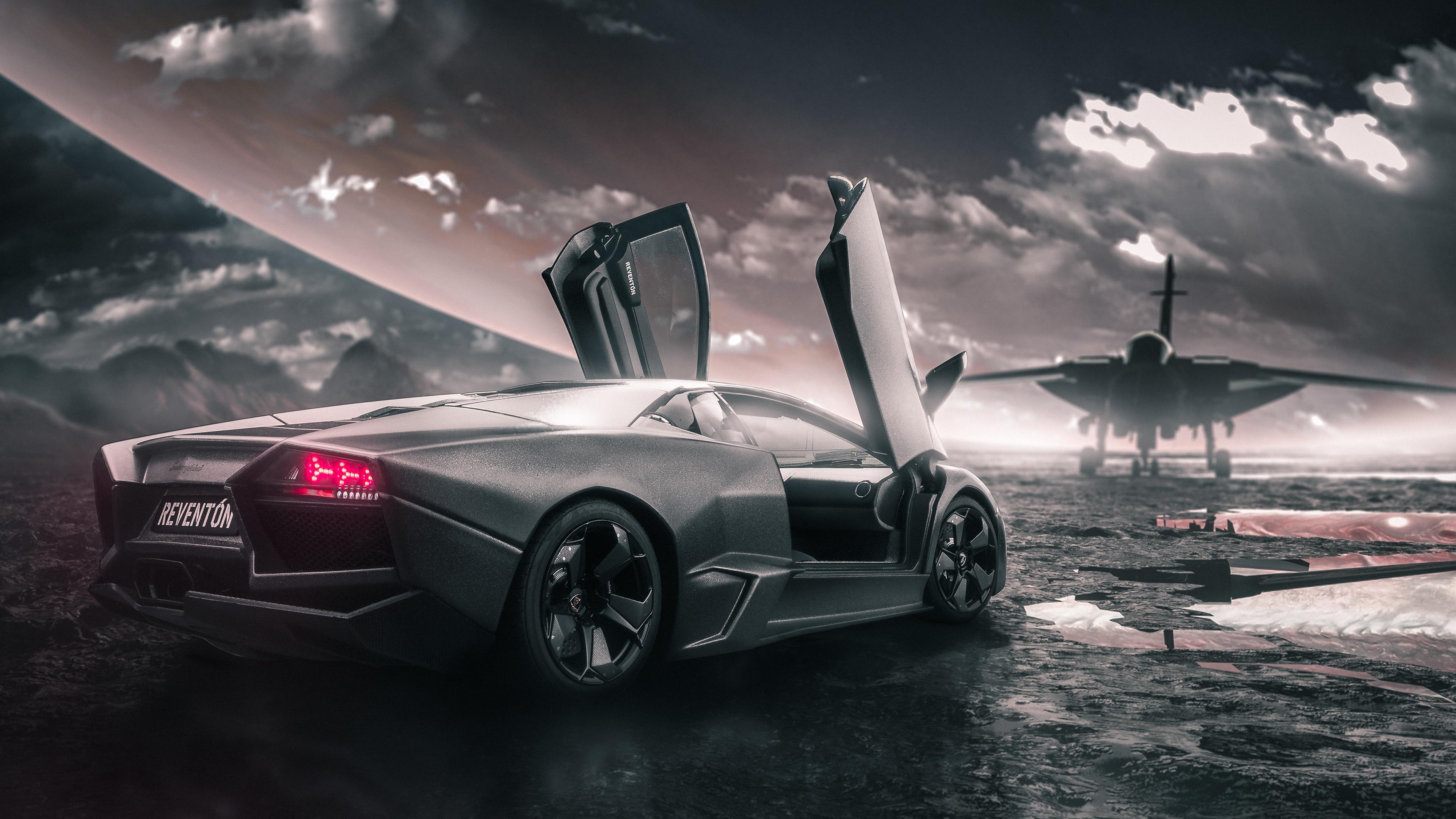 Wallpaper 4k Lamborghini Reventon With Jet 4k 4k Wallpaper