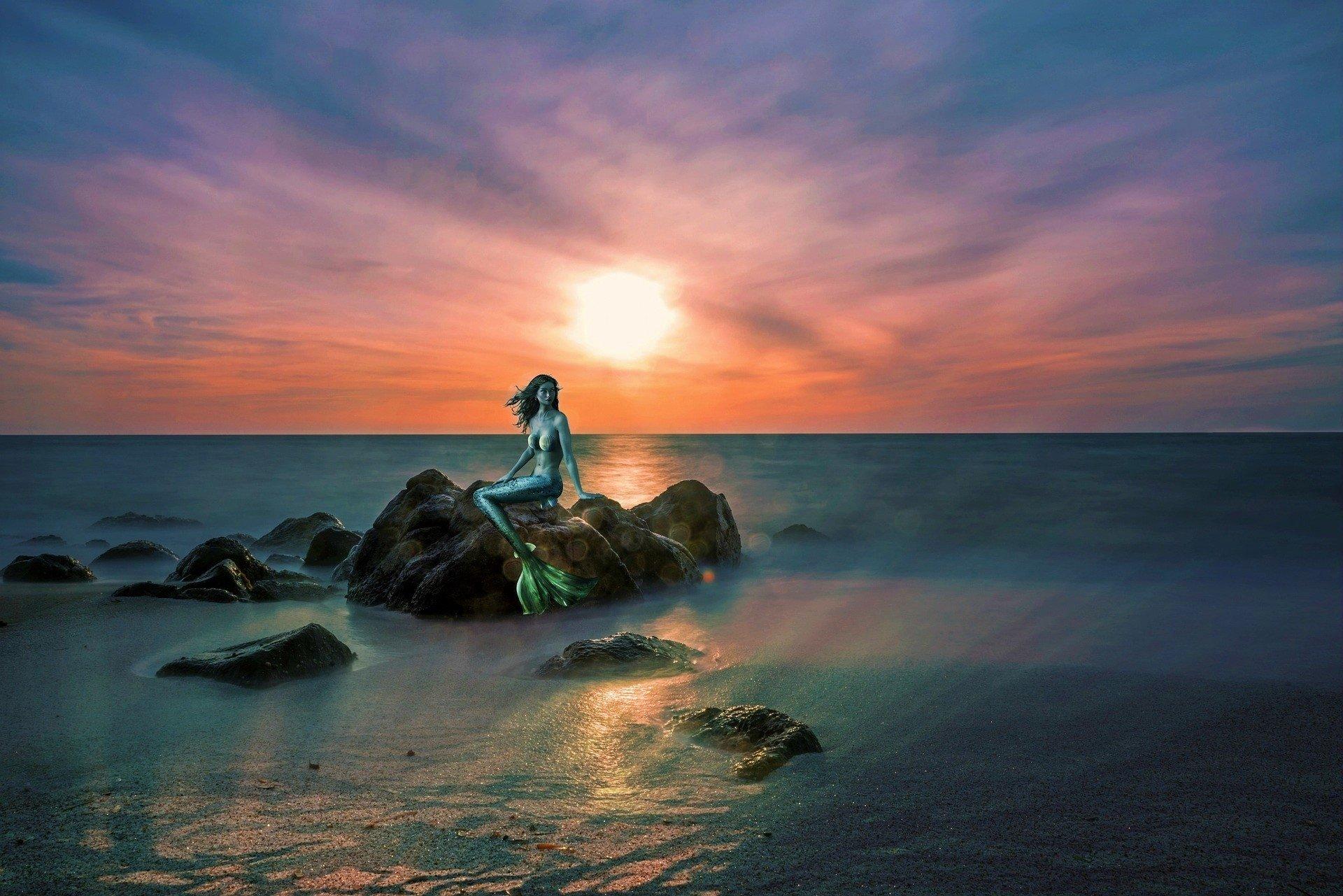 Mermaid on Ocean Rock HD Wallpaper. Background Image