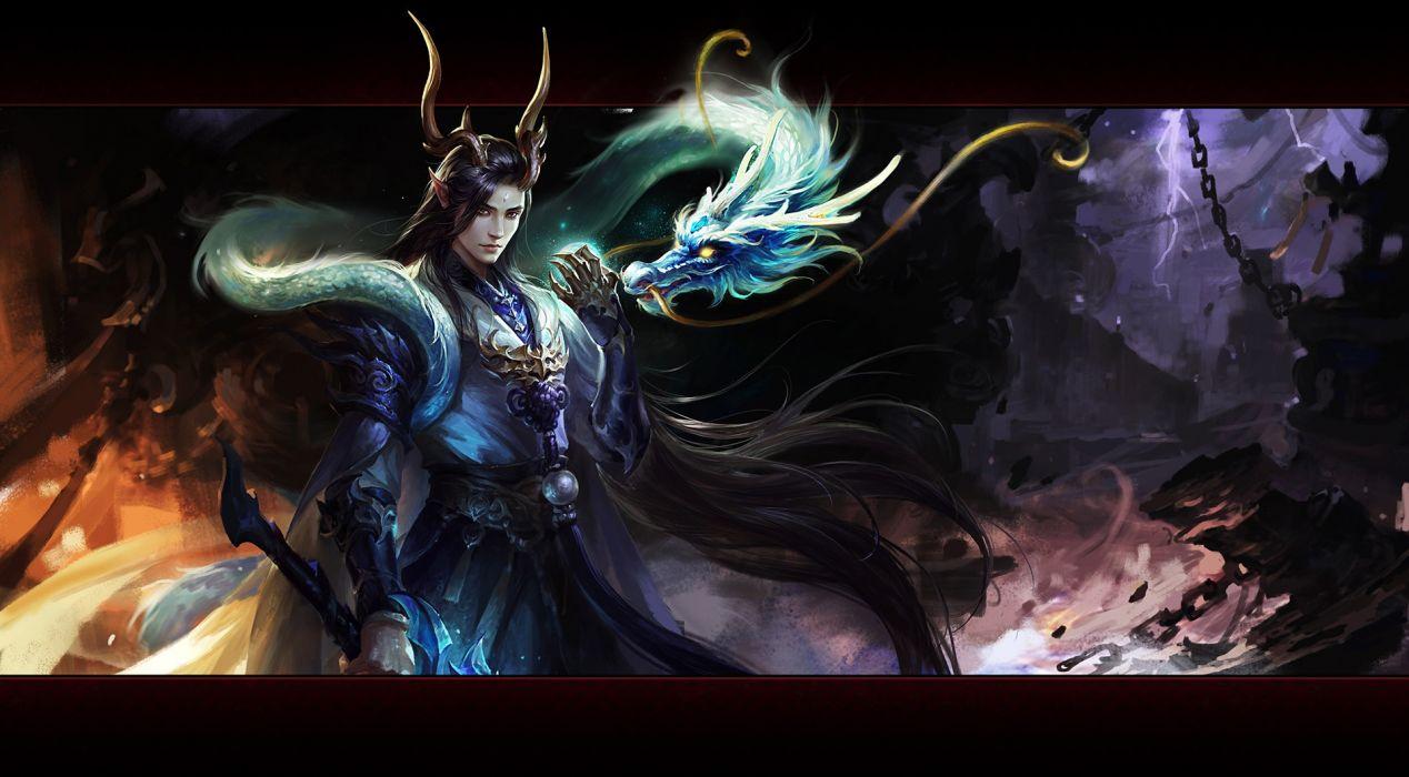 Su Fu artist original fantasy art beauty male dragon warrior