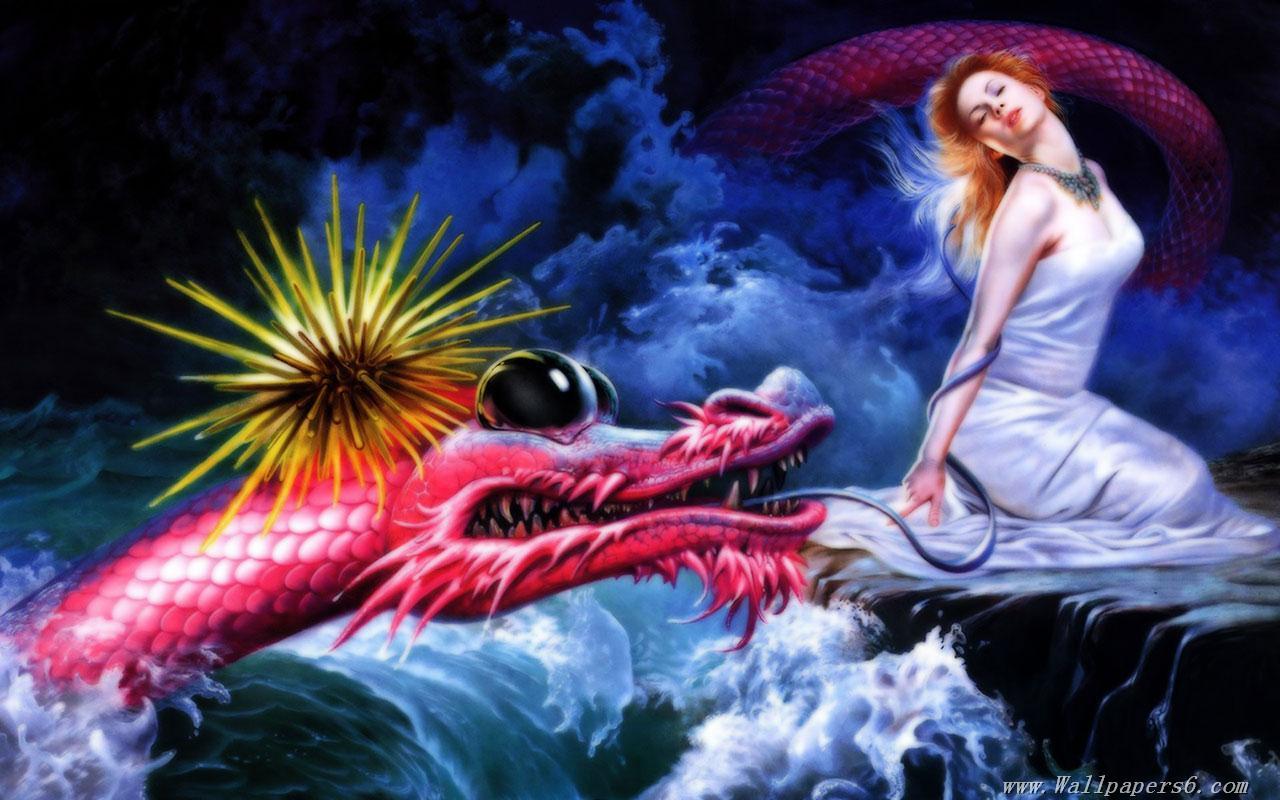 Free download dragon and beauty Fantasy Wallpaper download
