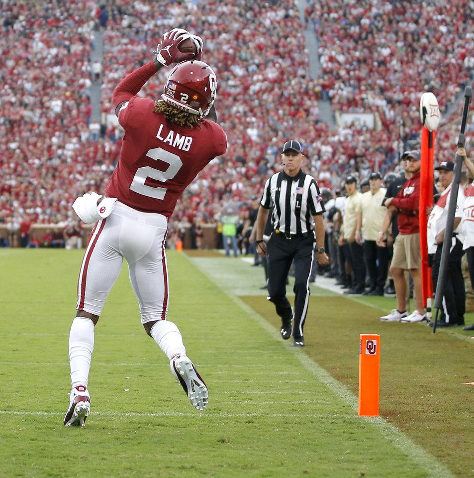 Oklahoma's Ceedee Lamb Catches A Touchdown Pass During