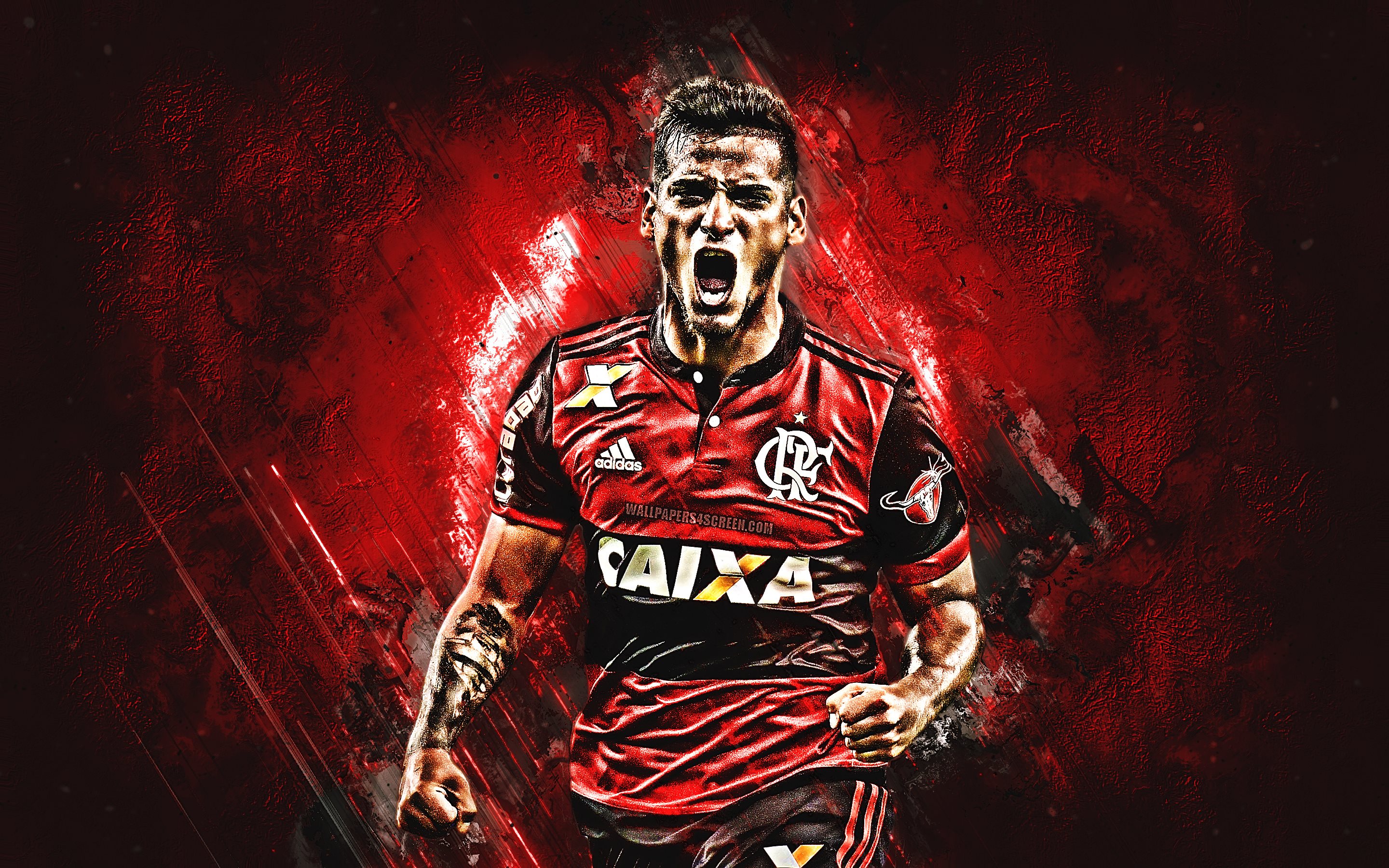 Download wallpaper Miguel Trauco, grunge, Flamengo FC, red