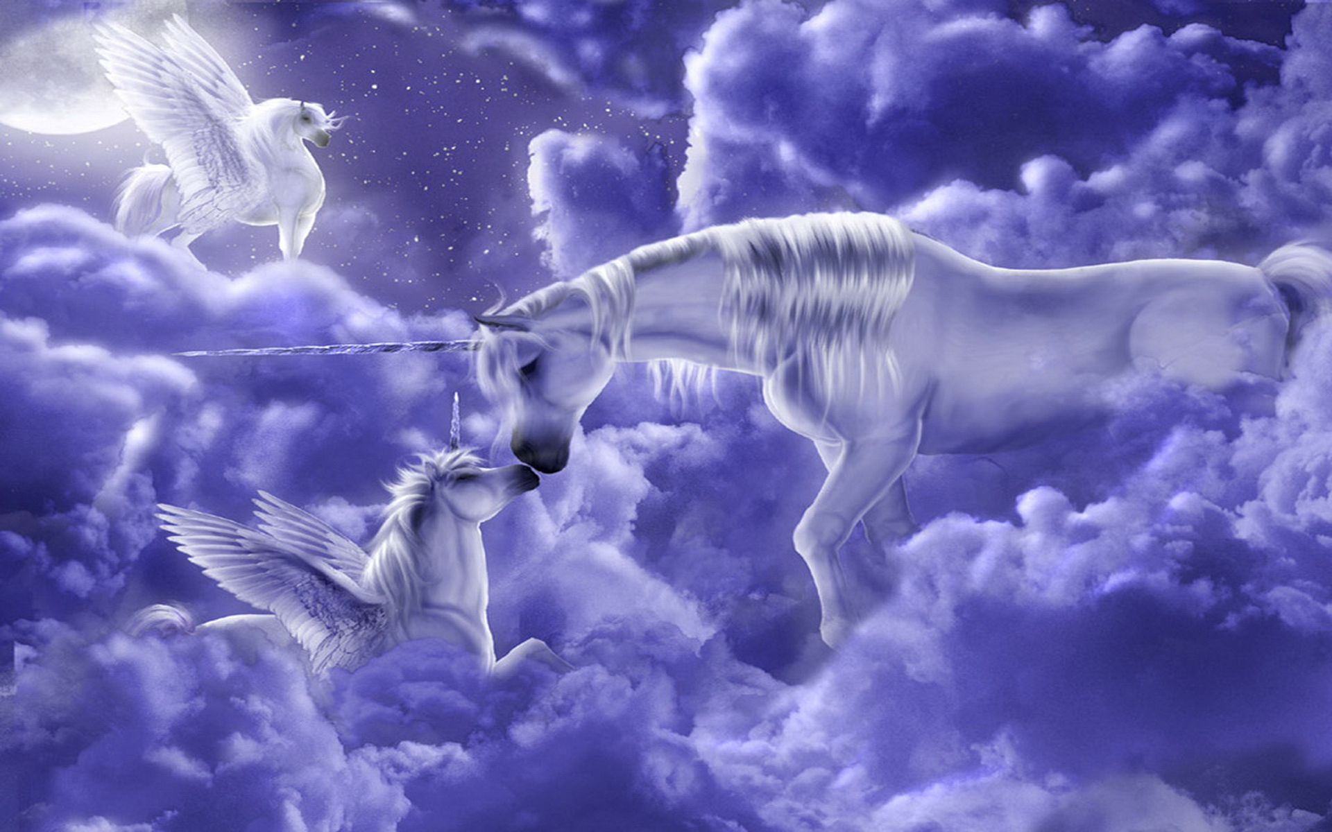 Beautiful Fantasy HD Wallpaper With Unicorns In Clouds