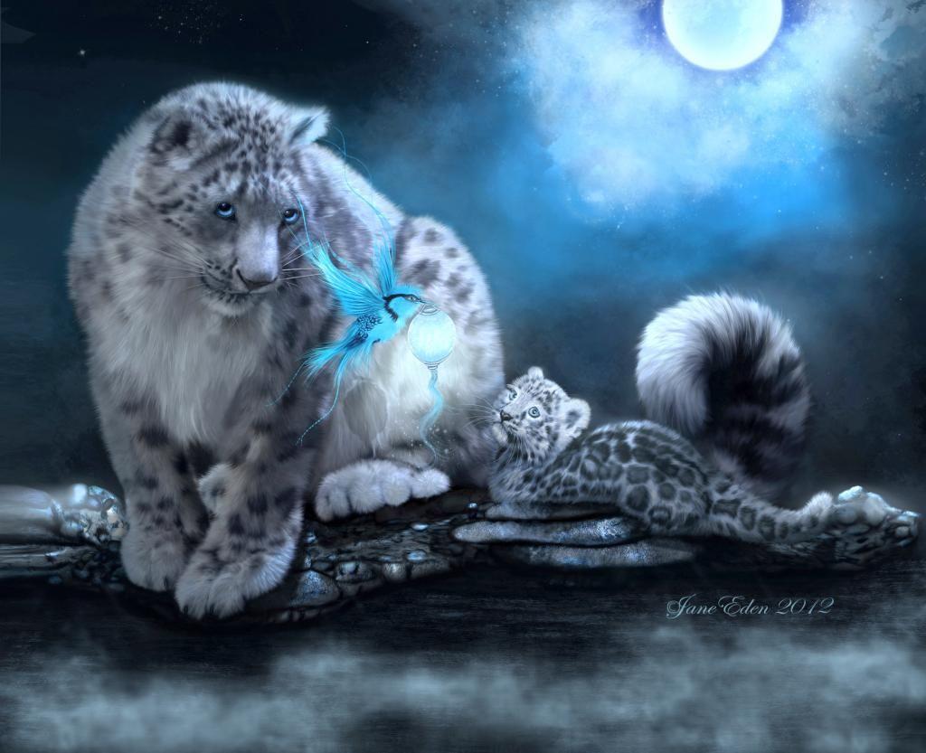 picture of fantasy wolves and cats. Snow Leopard's Fantasy