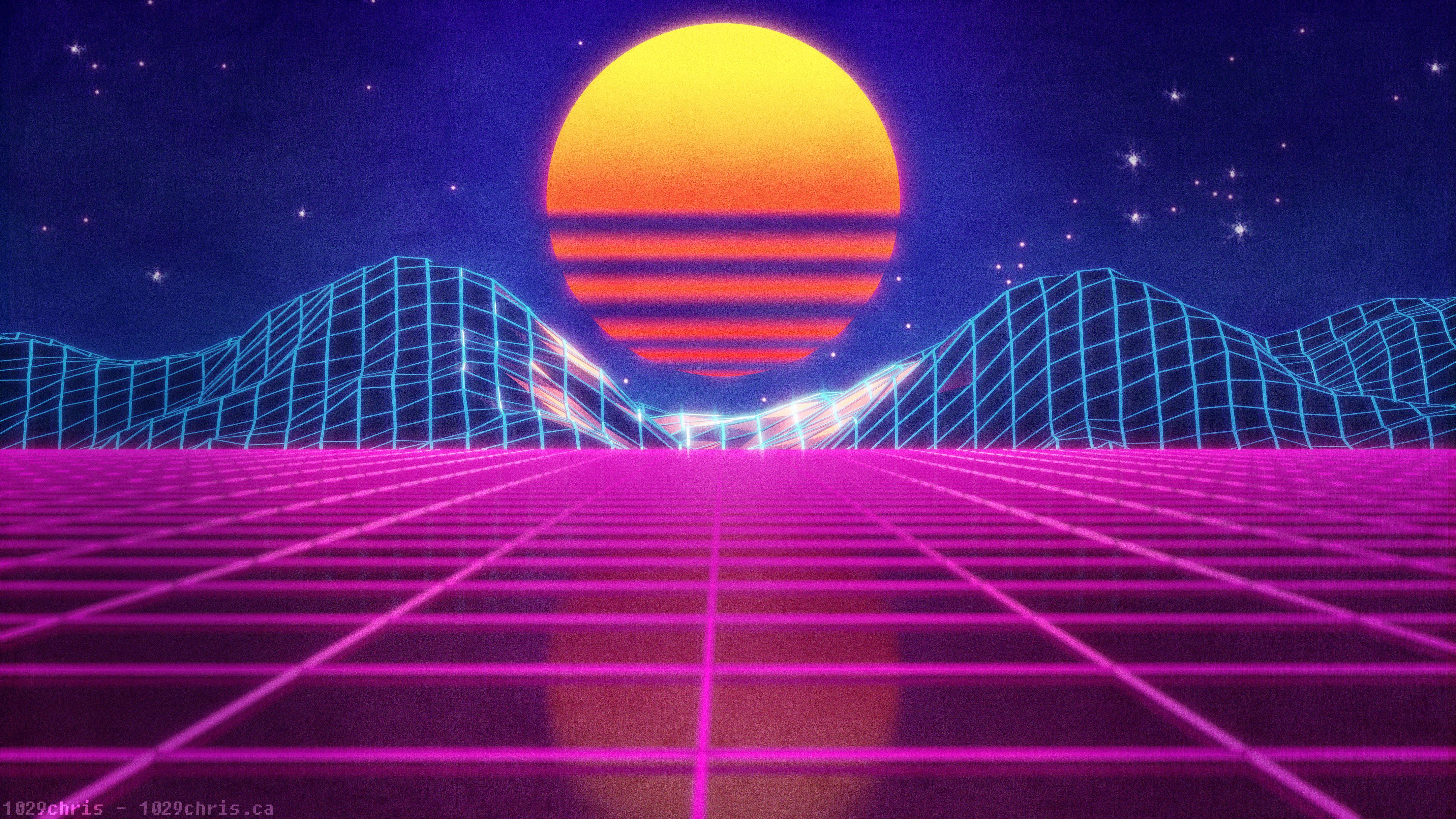 NEON VALLEY Wallpaper I created in Blender outrun