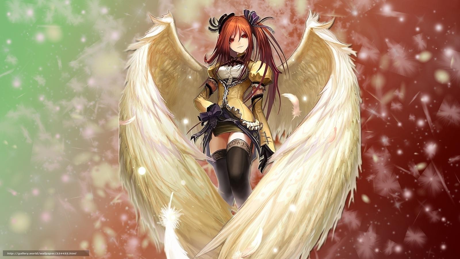 Download wallpaper girl, Ginger, angel, wings free desktop