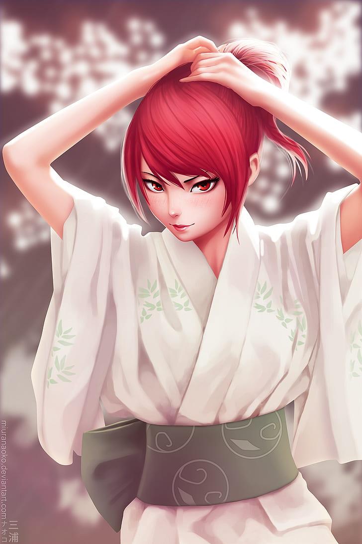 HD wallpaper: anime, anime girls, short hair, redhead, red