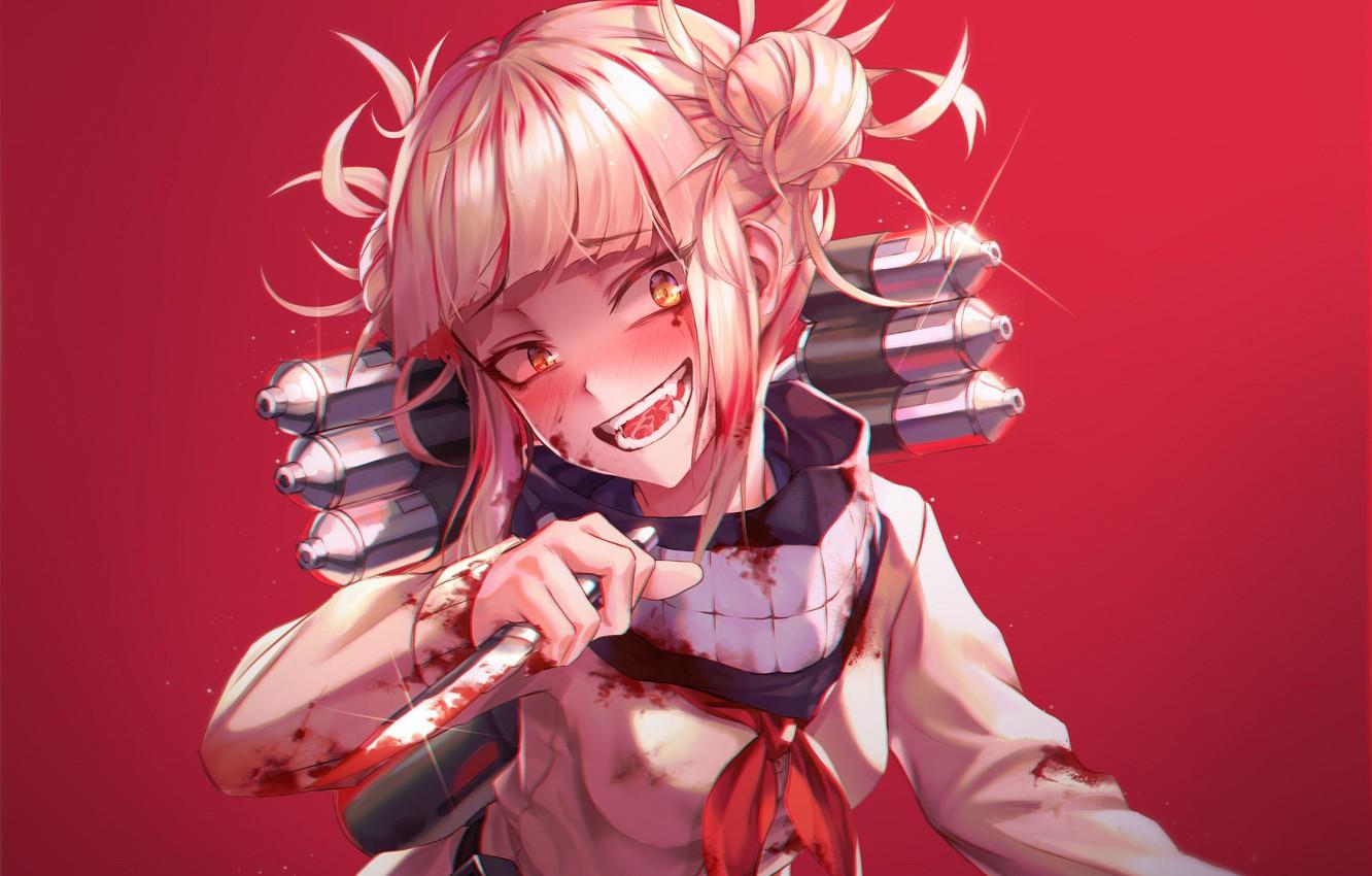 Photo Wallpaper Look, Girl, Smile, Red Background, Himiko