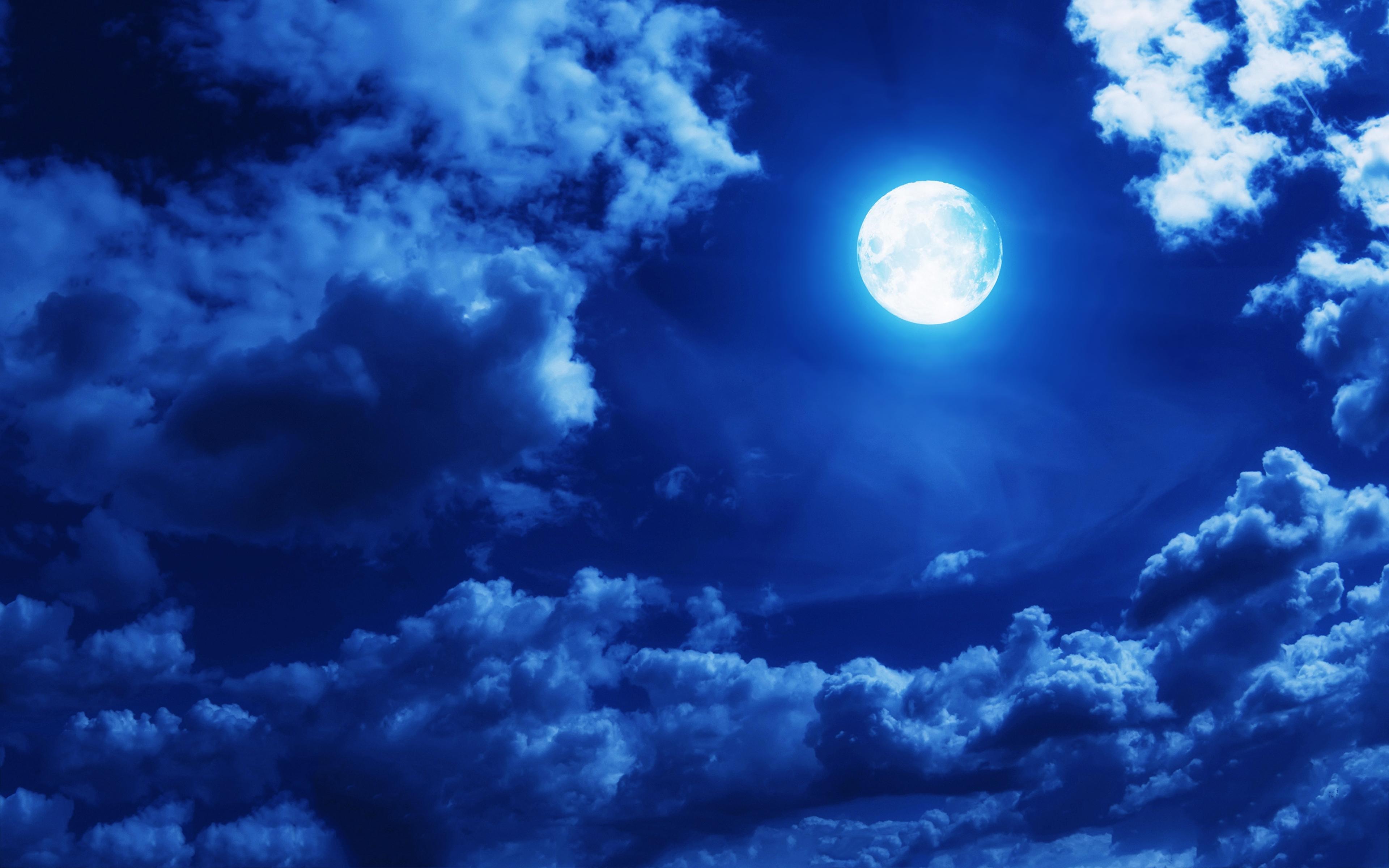 Wallpaper Moon, Sky, Clouds, 4K, Nature