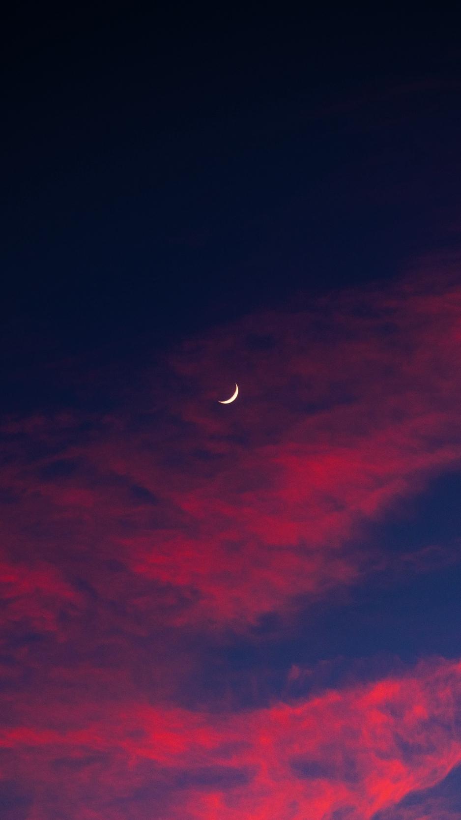 Wallpaper Crescent, Moon, Sky, Clouds, Night Moon