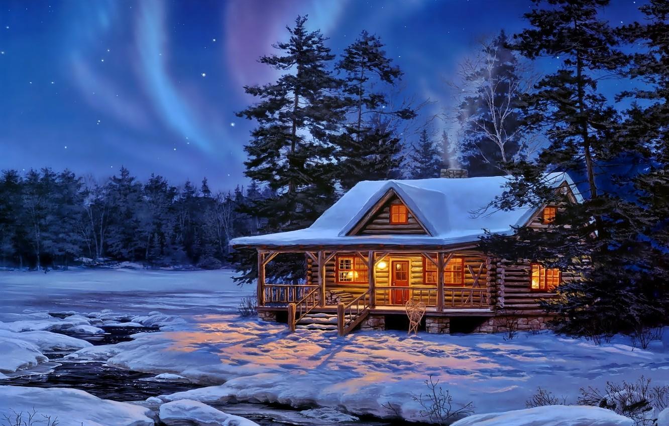Wallpaper house, winter, snow, Forest image for desktop