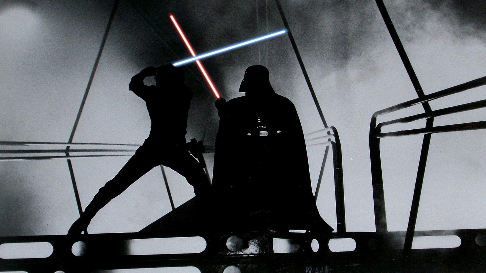 Silhouette of Star Wars Darth Vader illustration, Star Wars, lightsaber, Darth Vader, Luke Skywalker HD wallpaper