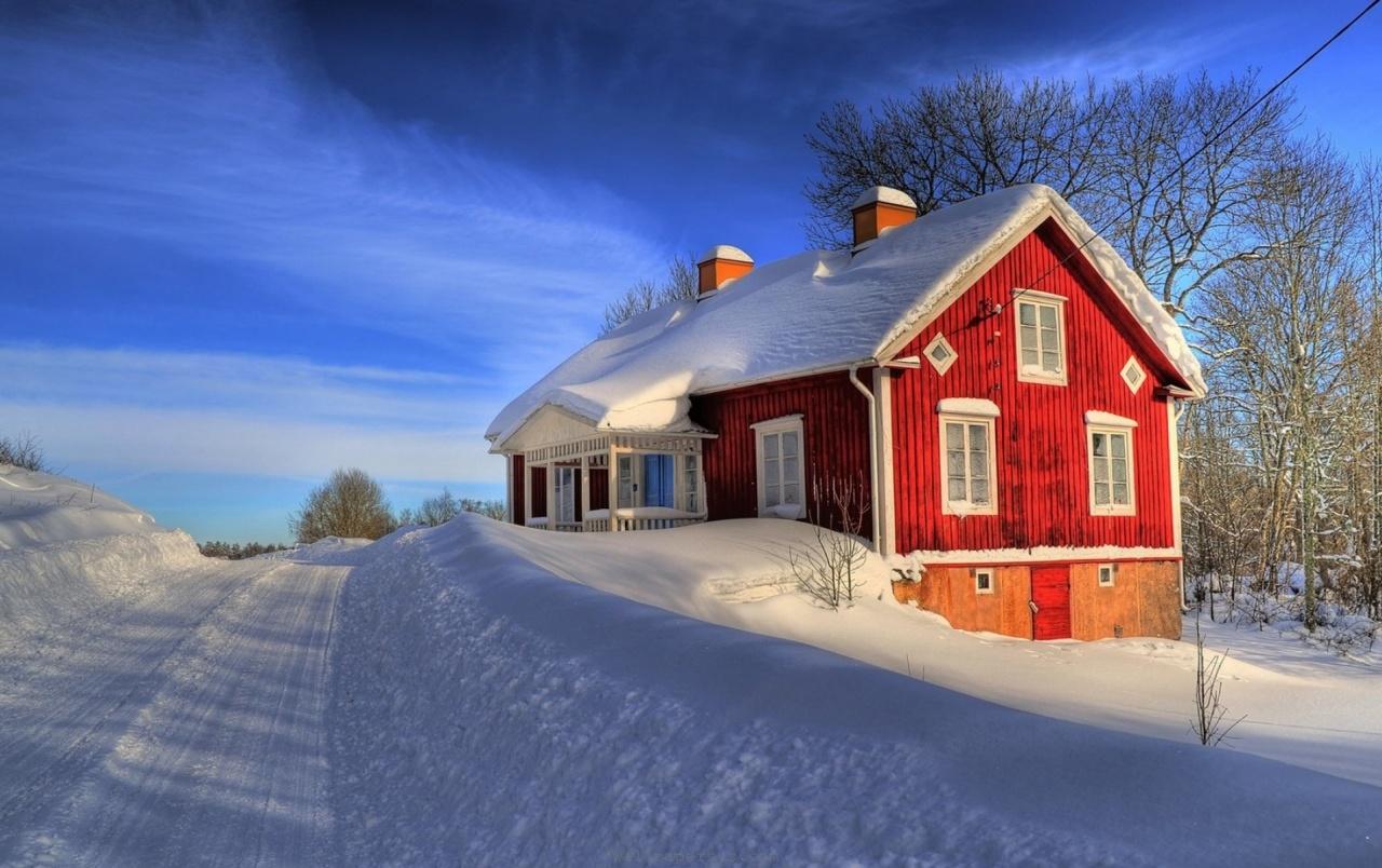 Deep Winter Red House & Road wallpaper. Deep Winter Red