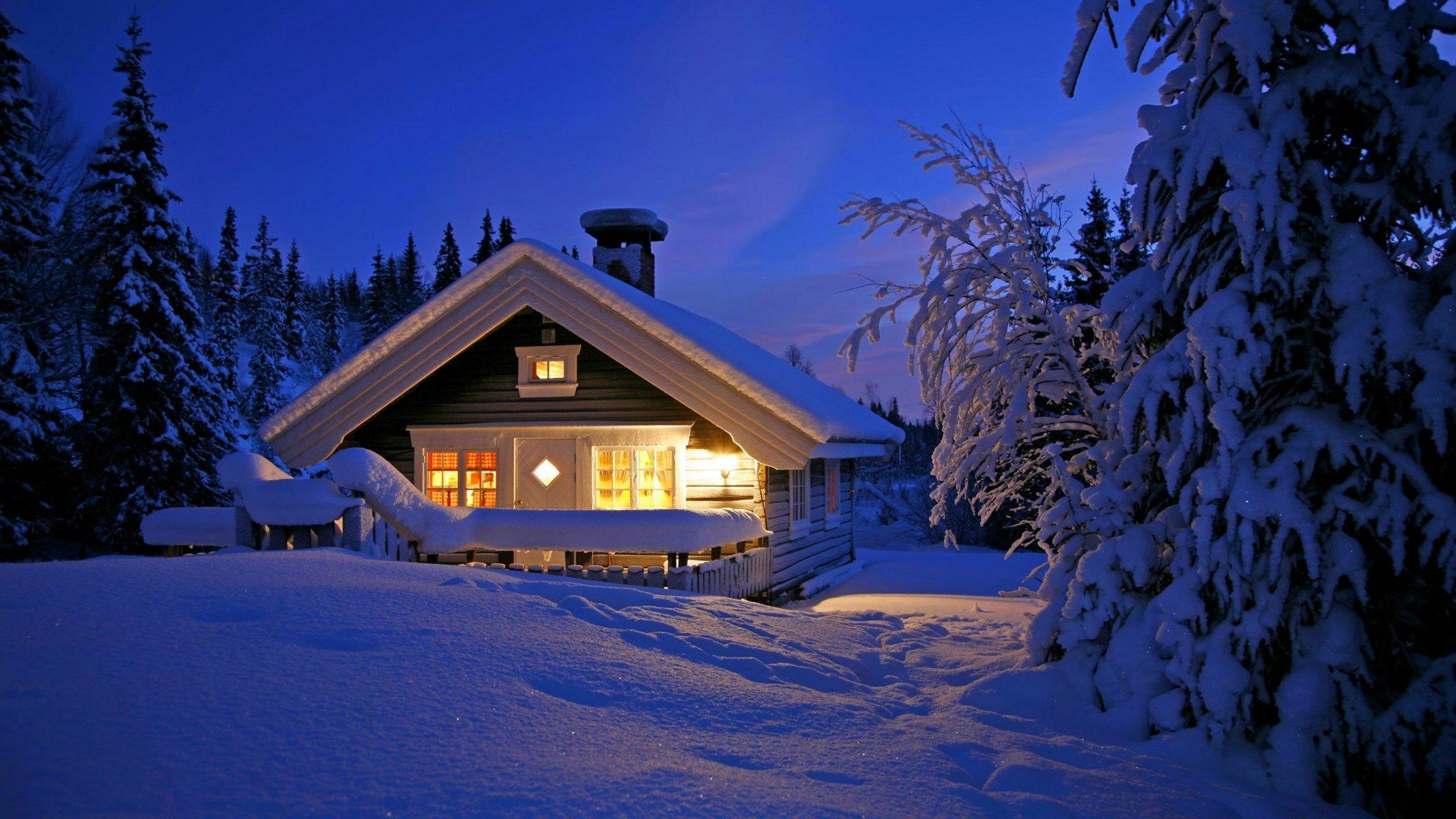 House on Winter Night HD Wallpaper. Background Image