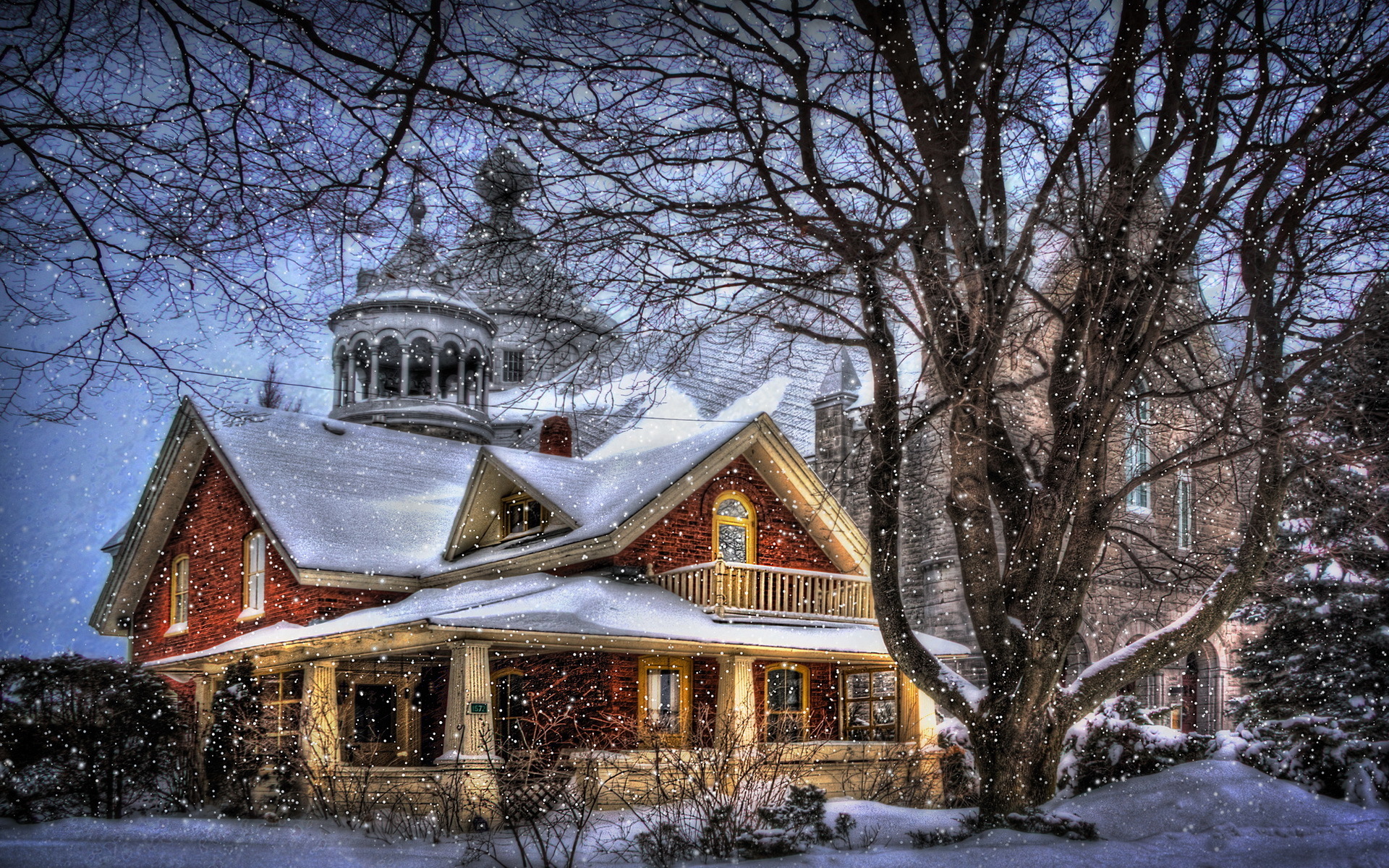 houses, Trees, Snow, Fantasy, Style, Winter, Christmas