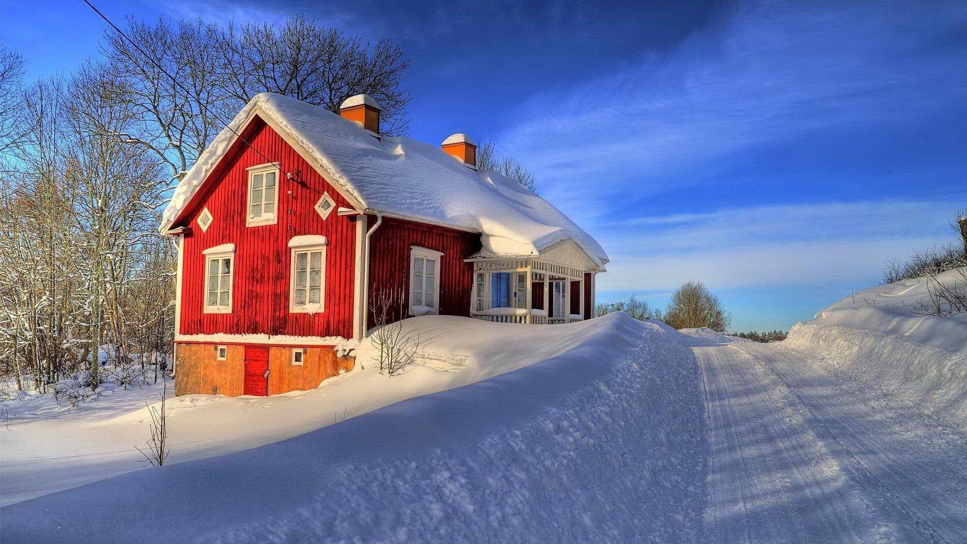 architecture, House, Window, Snow, Winter, Road, Trees