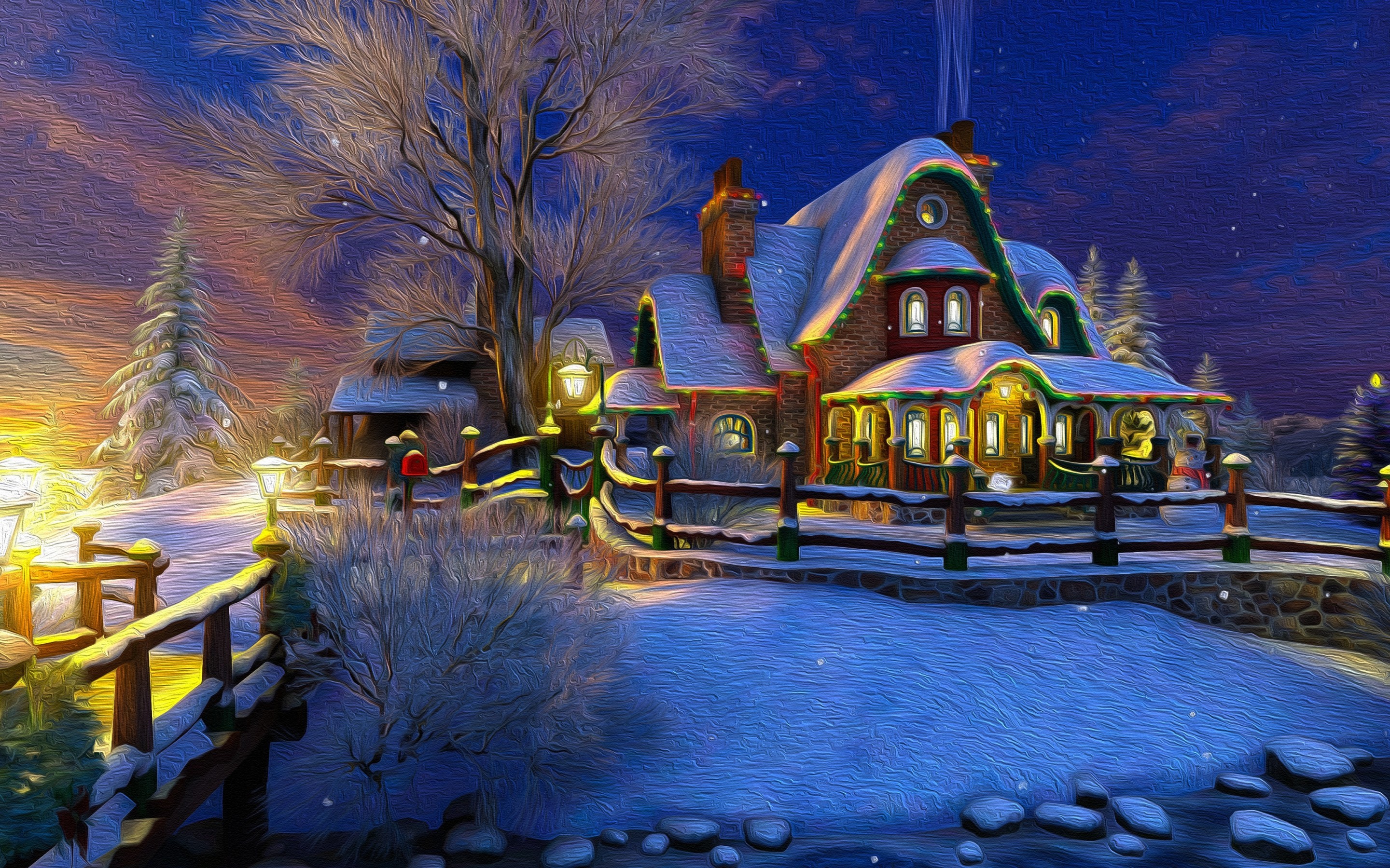 Download 2880x1800 Christmas Cozy House, Winter, Snow