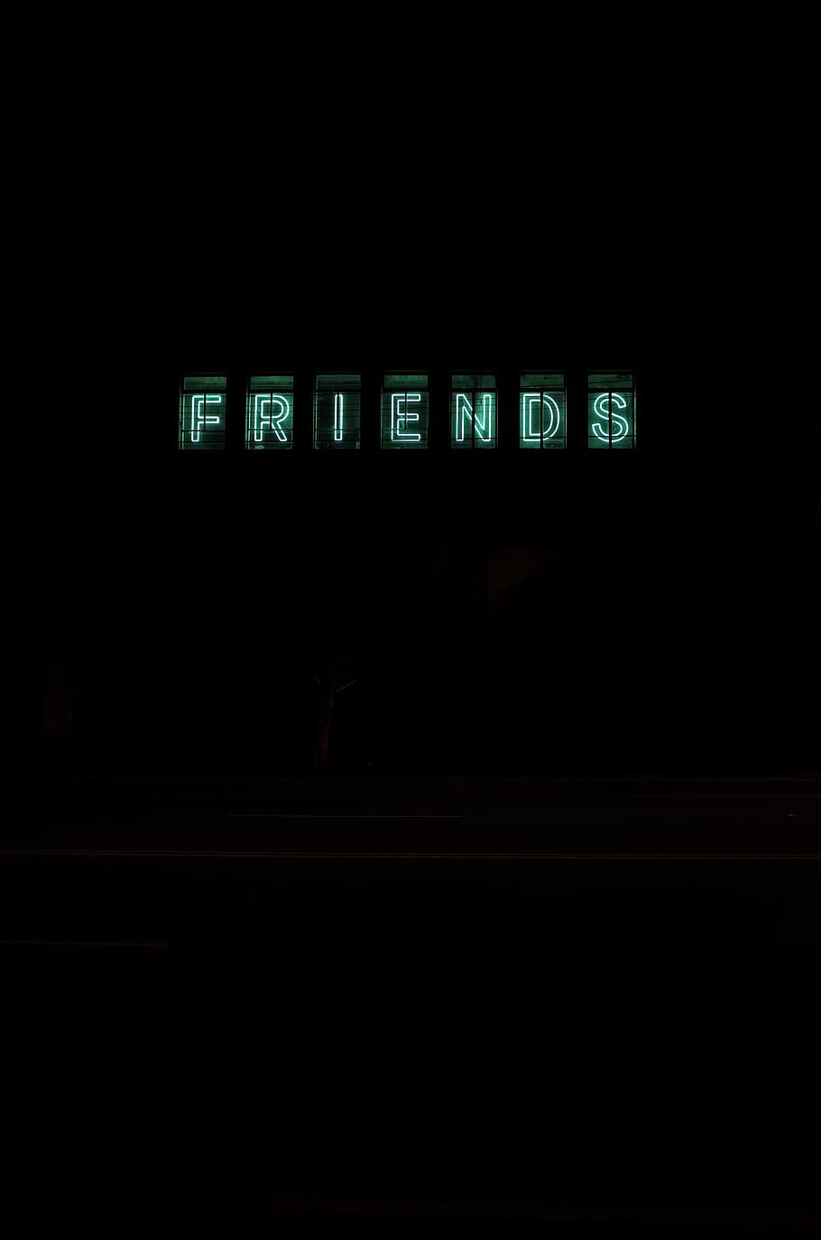 HD wallpaper: Green Friends Text, black background, dark, design, evening, glow