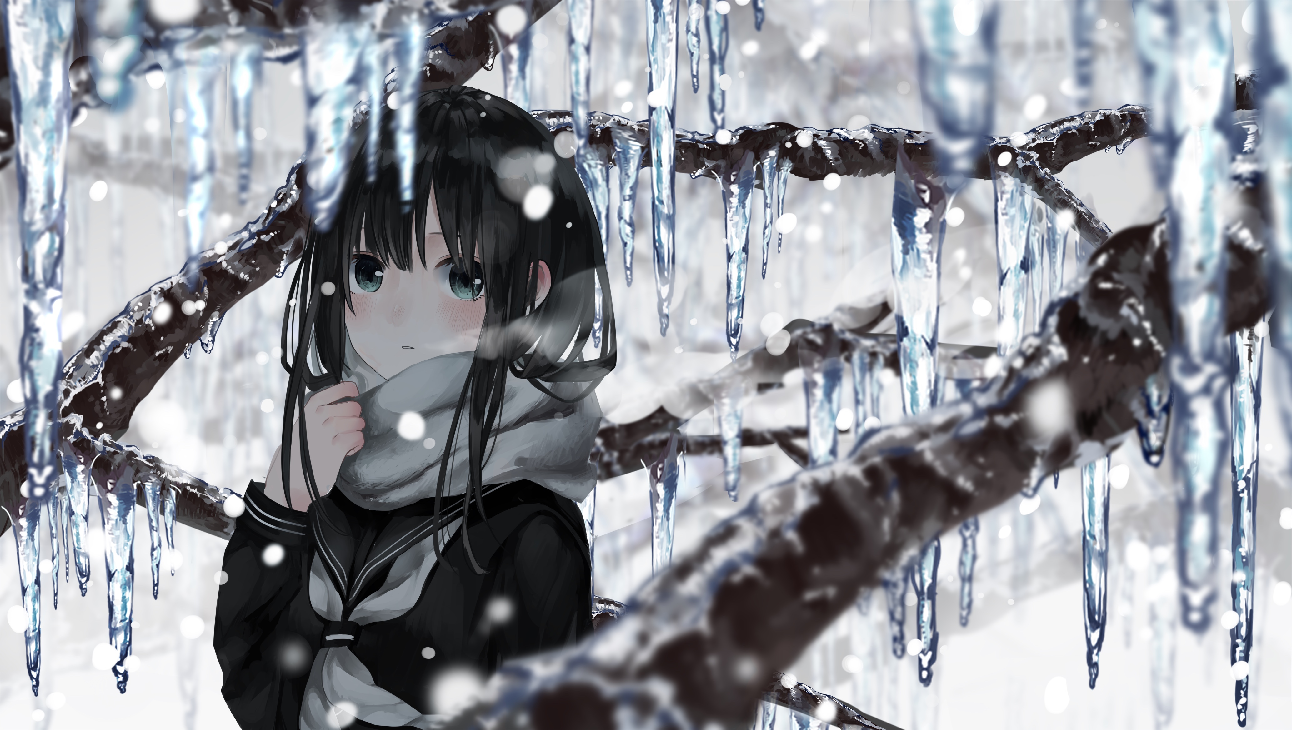 #ice, #anime girls, #scarf, #anime, #winter, #snow