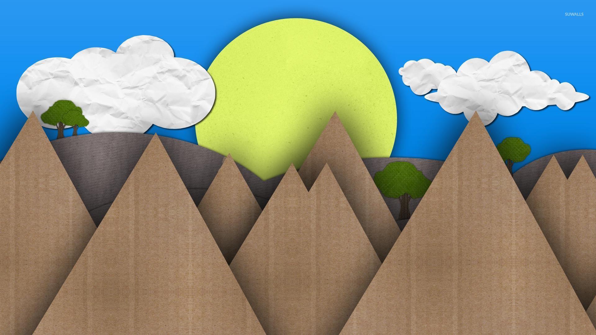 Sun and mountains made from cardboard wallpaper wallpaper