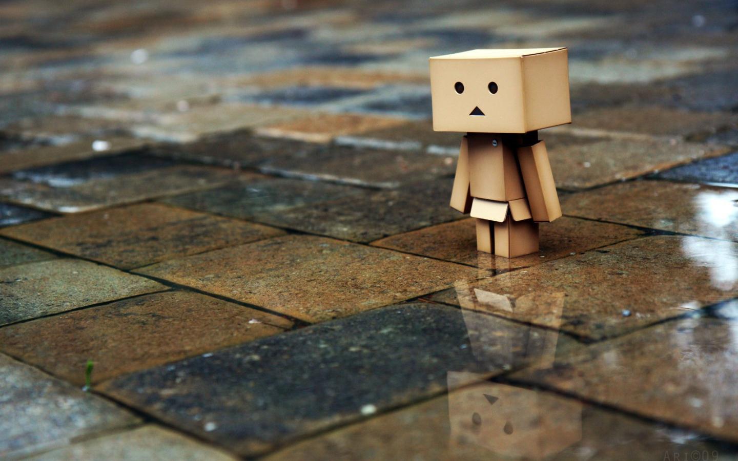 Cardboard man on wet tile Desktop wallpaper 1440x900