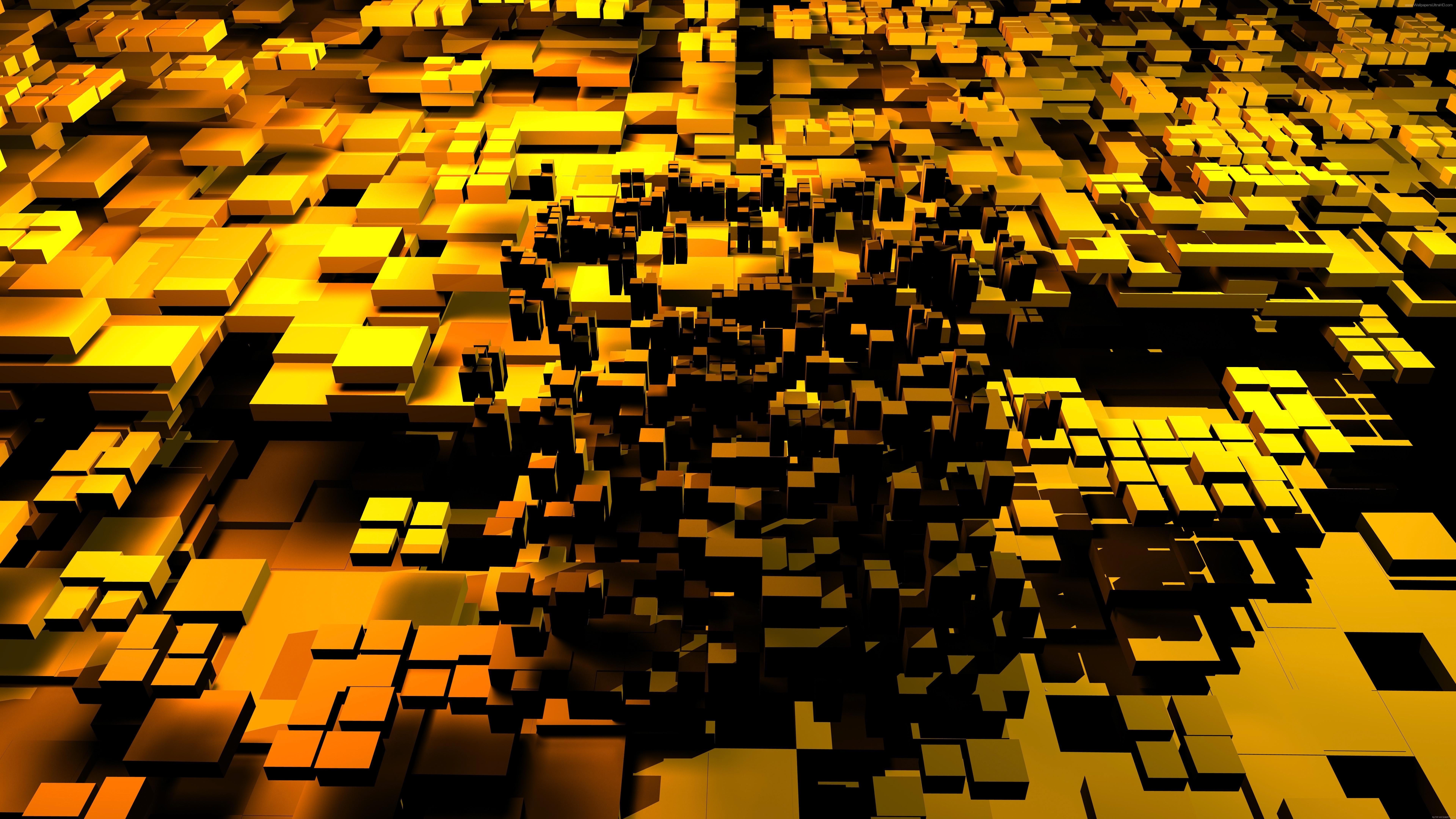 3D Golden abstract cubes Wallpaper 8k Ultra HD