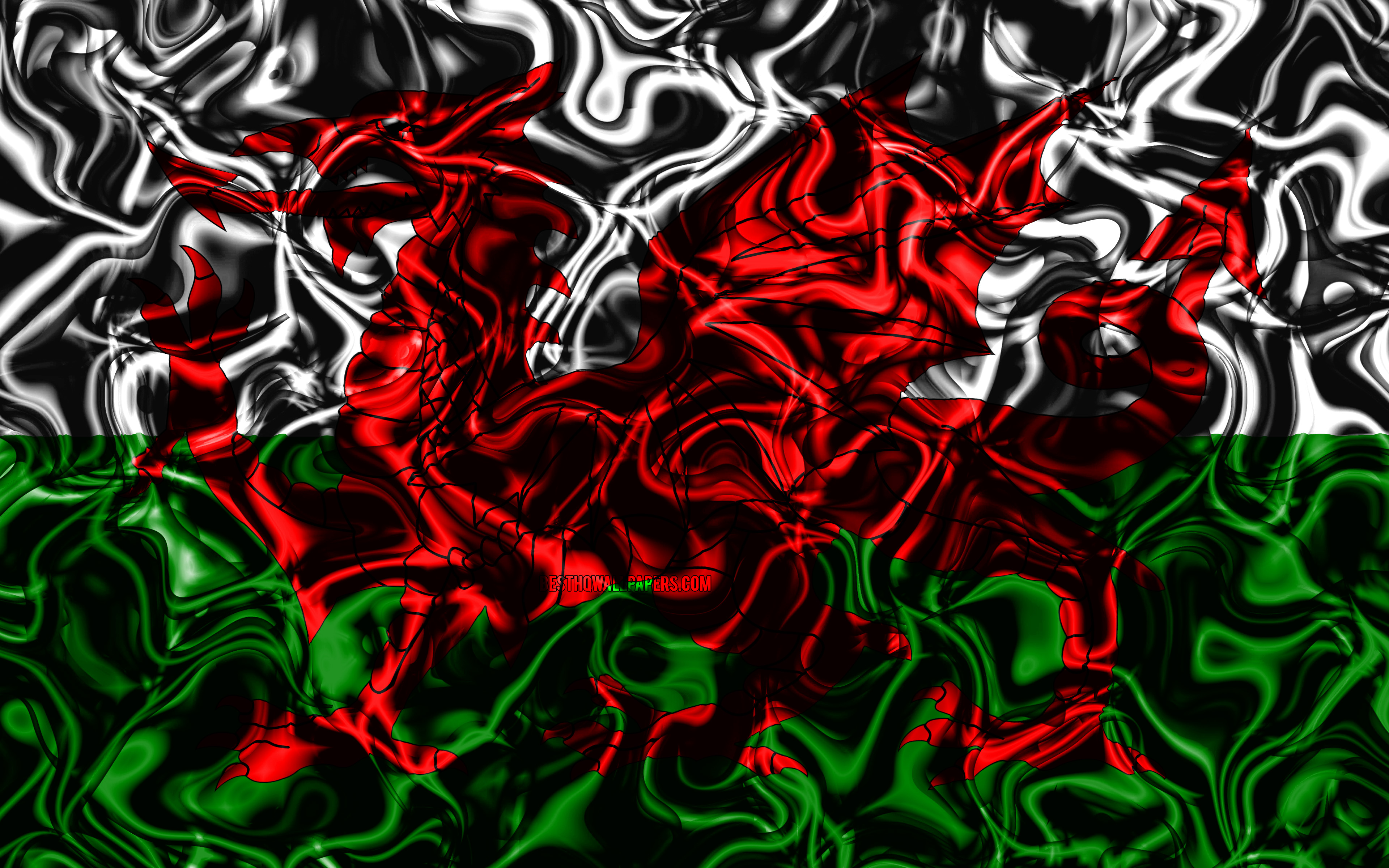 Download wallpaper 4k, Flag of Wales, abstract smoke