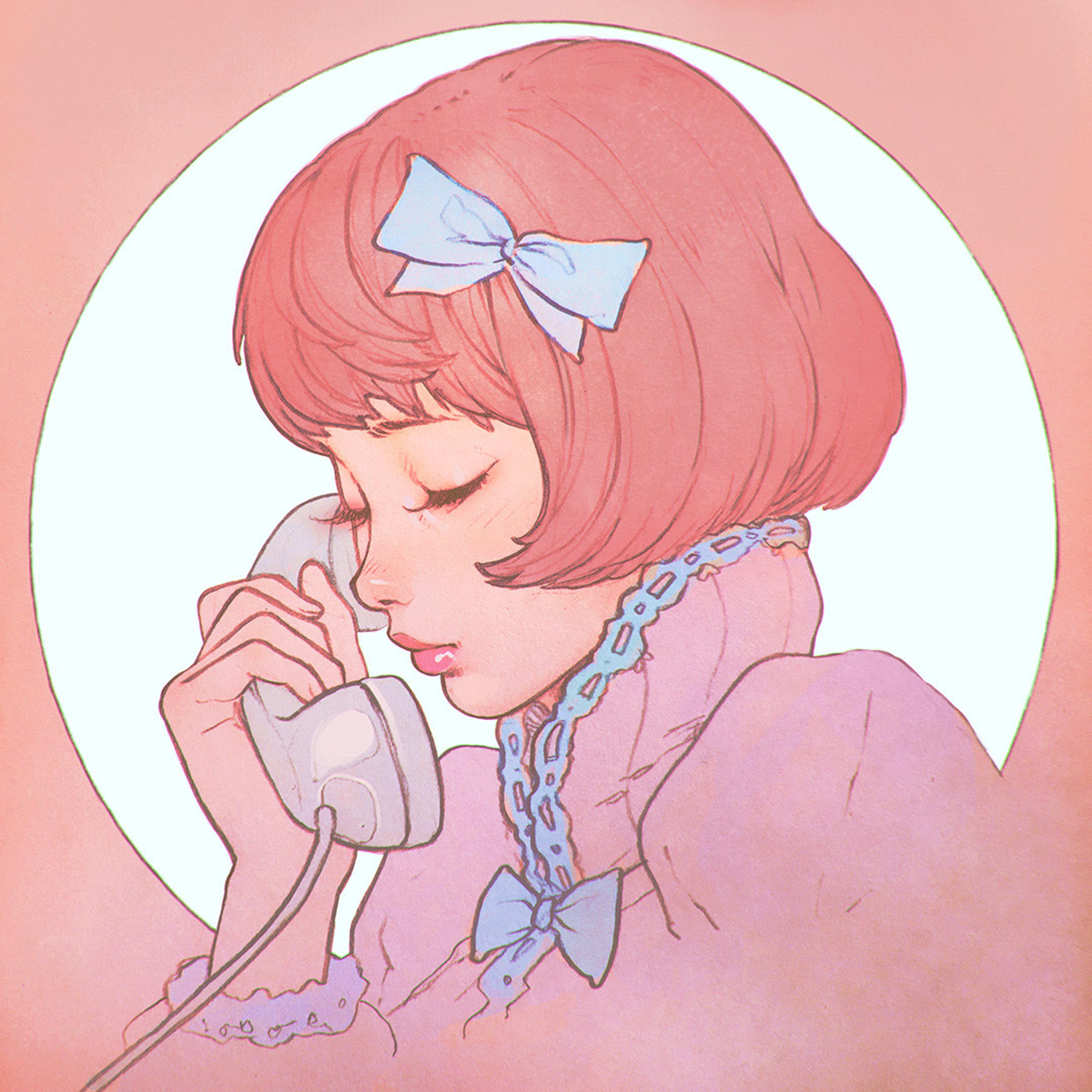 Pink Phone Girl Cute Anime Drawing Art Ilya Wallpaper
