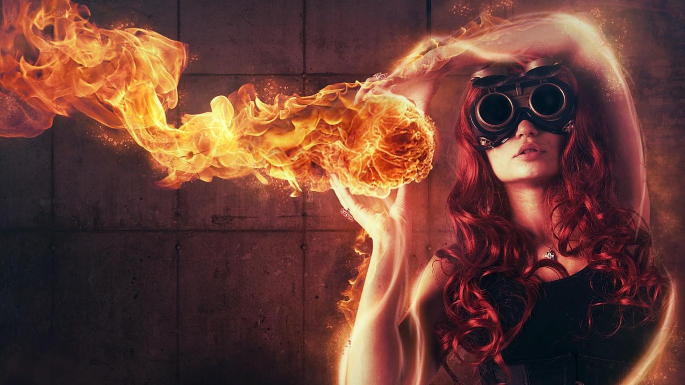Girl with fire Desktop wallpaper 1366x768