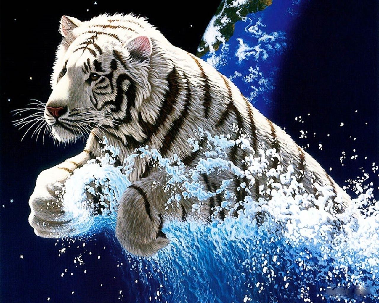 animals white tiger fantasy art 1280x1024 wallpaper High