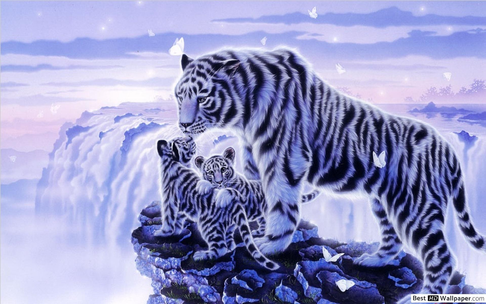 White Tiger and Her Cubs HD wallpaper download