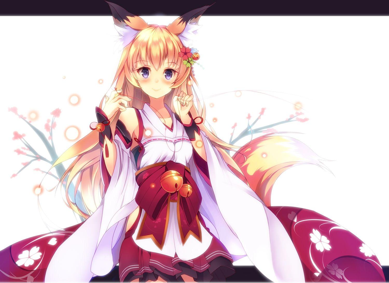 A kitsune (fox spirit) with a red thread, which leads to her