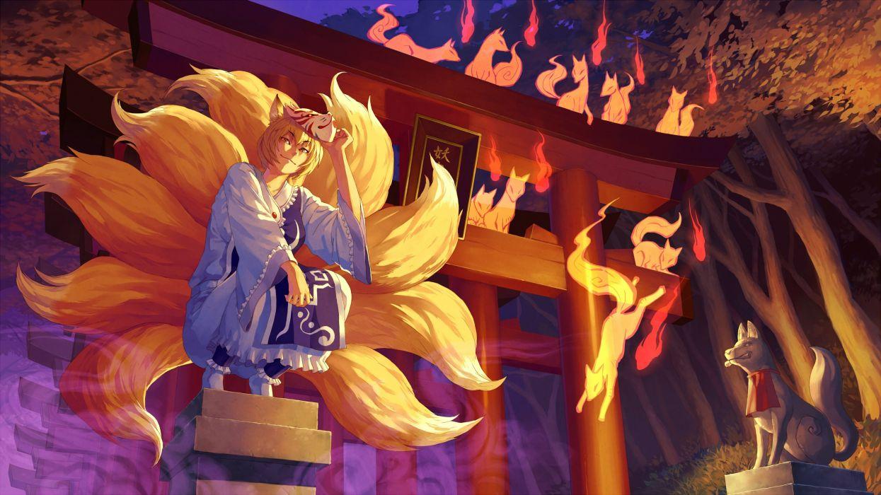 Blondes tails video games touhou dress fire animal ears