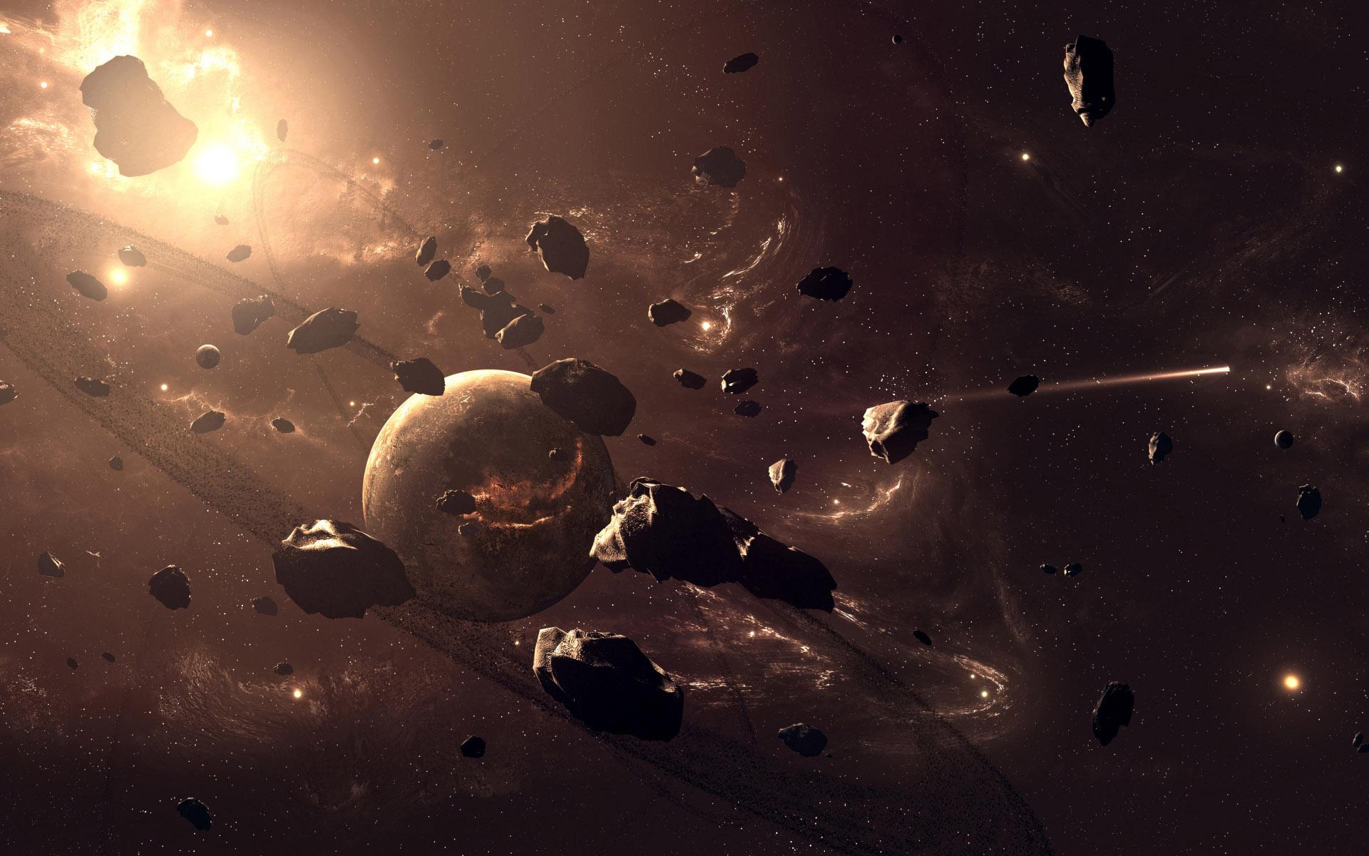 outer space, planets, rocks, asteroids, space art wallpaper