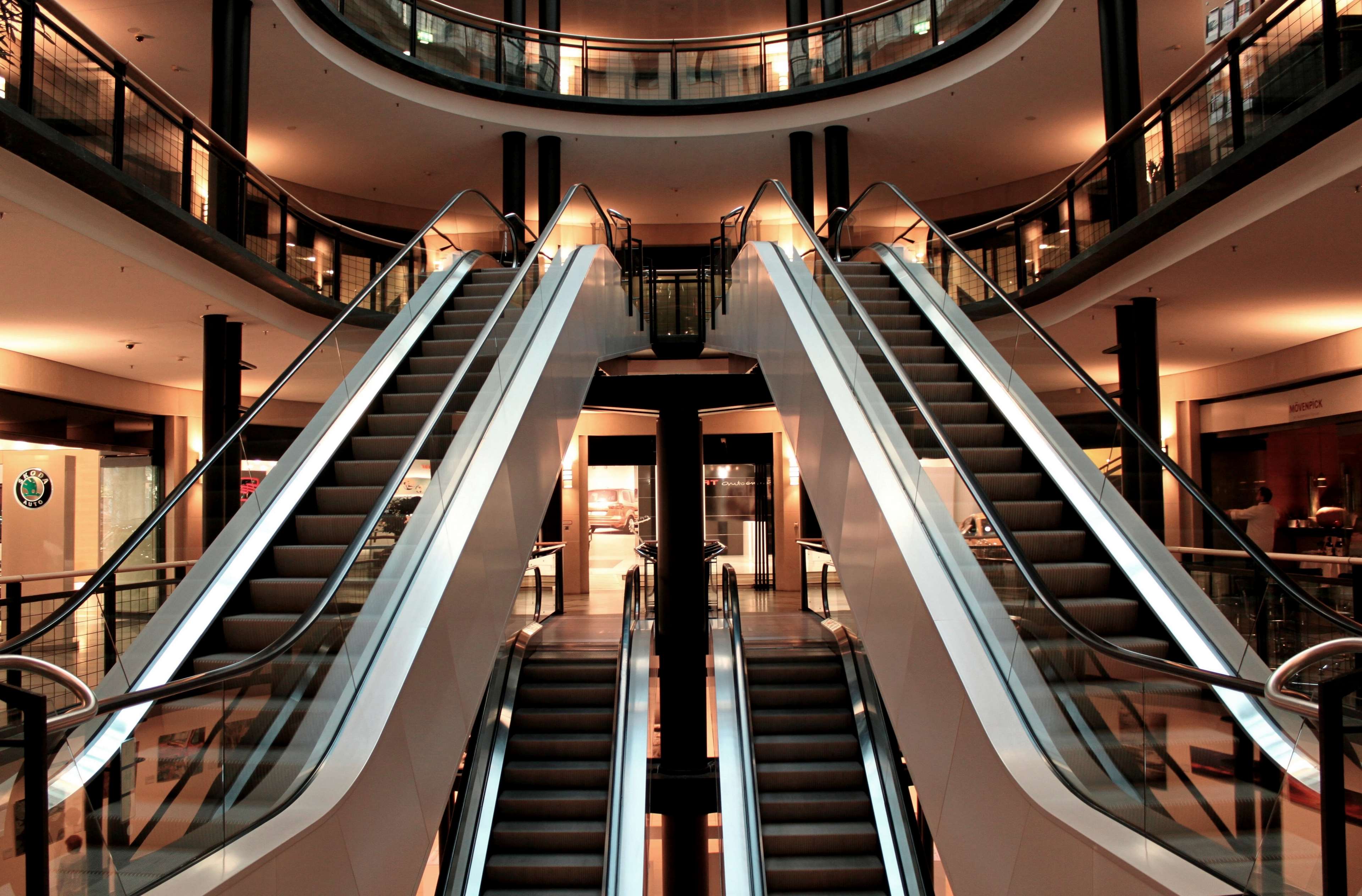 building, commercial building, escalators, mall, shopping