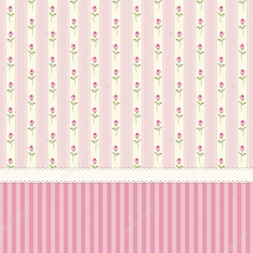 Cute Vintage Wallpaper With Shabby Chic Roses On Striped