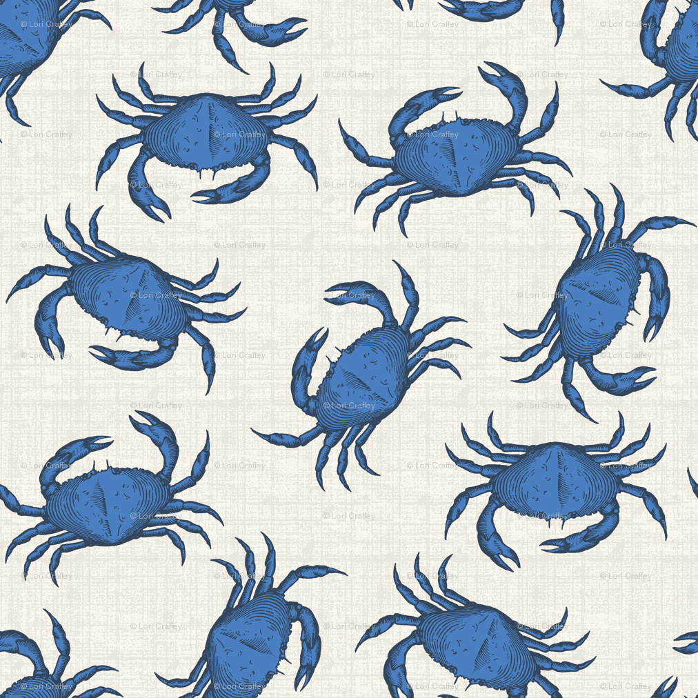 blue crab fabric, wallpaper & gift wrap