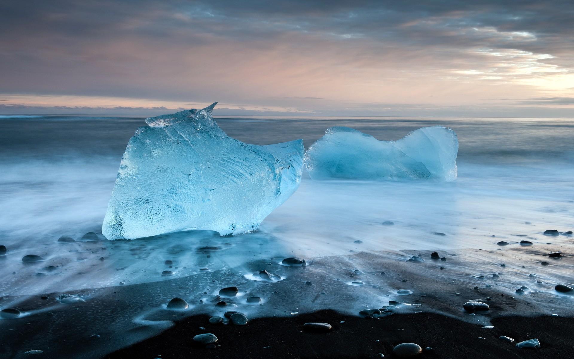 Nature beaches ices rocks shore coast ocean waves artic sea