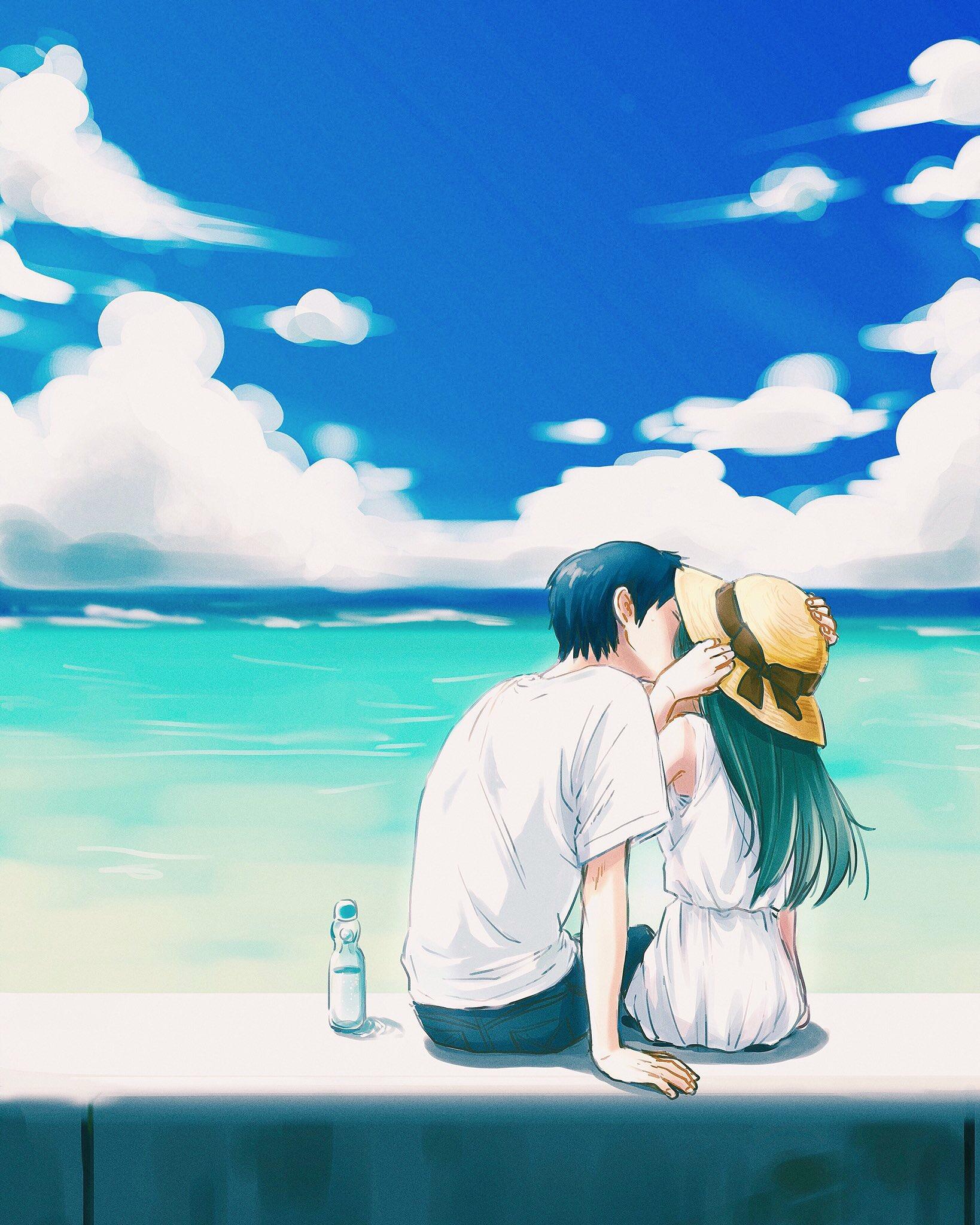 Romantic, Anime Couples, Ship, At The Beach, Miku Chan, Anime Kiss. Manga Image. Icon, Wallpaper and Photo