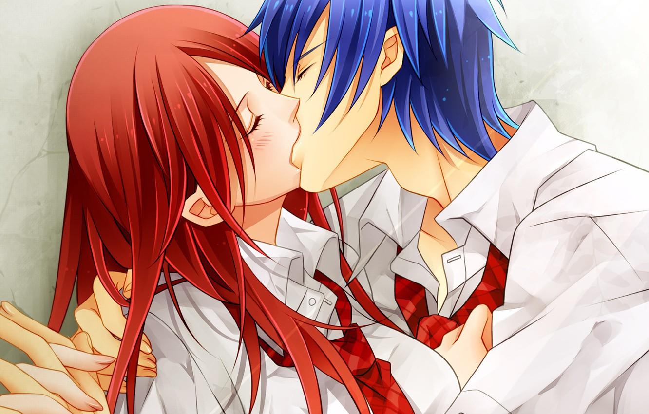 Wallpaper girl, romance, kiss, anime, art, guy, two, Fairy Tail