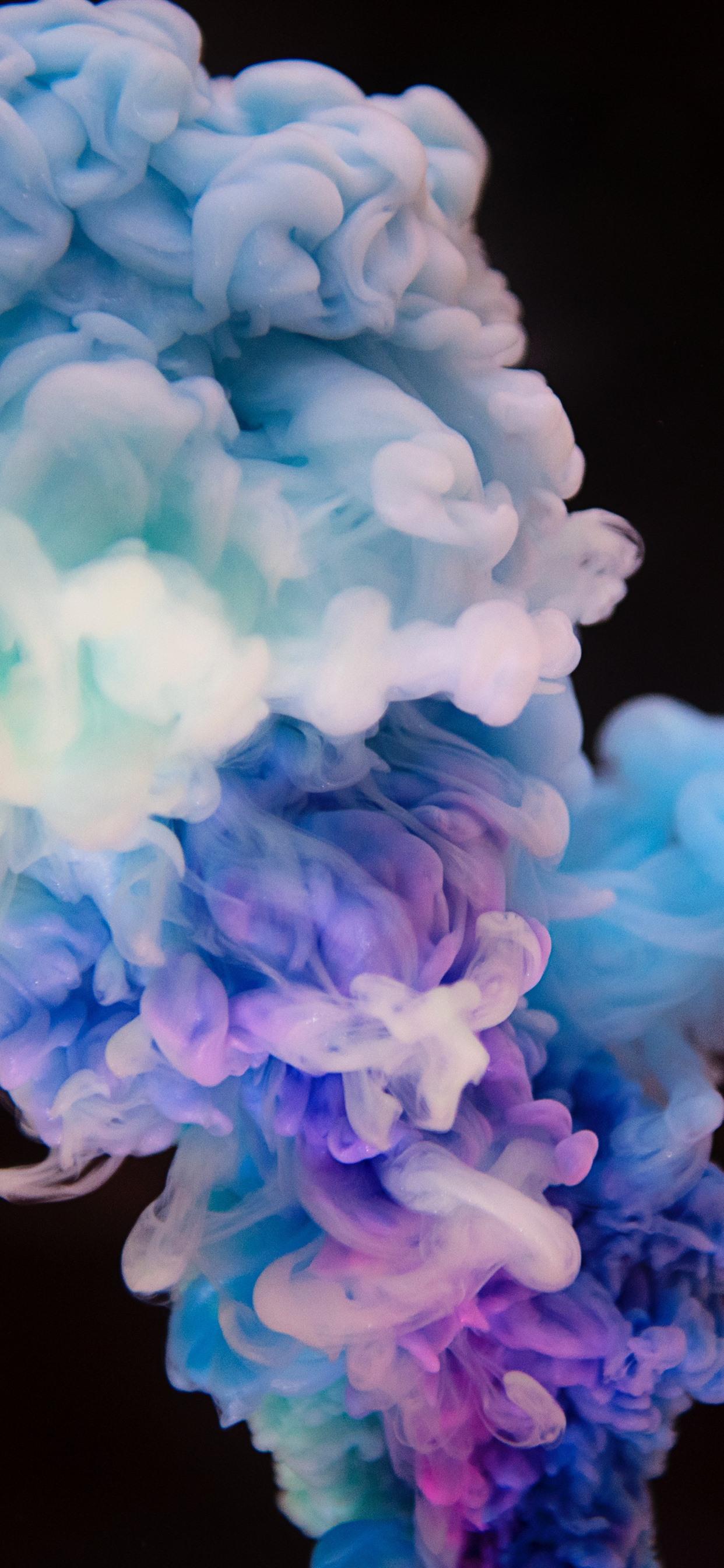 Colorful smoke, black background, abstract picture 1242x2688