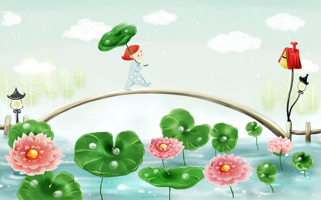 Lotus Pool in Rainy Day Wallpaper Wallpaper 7486