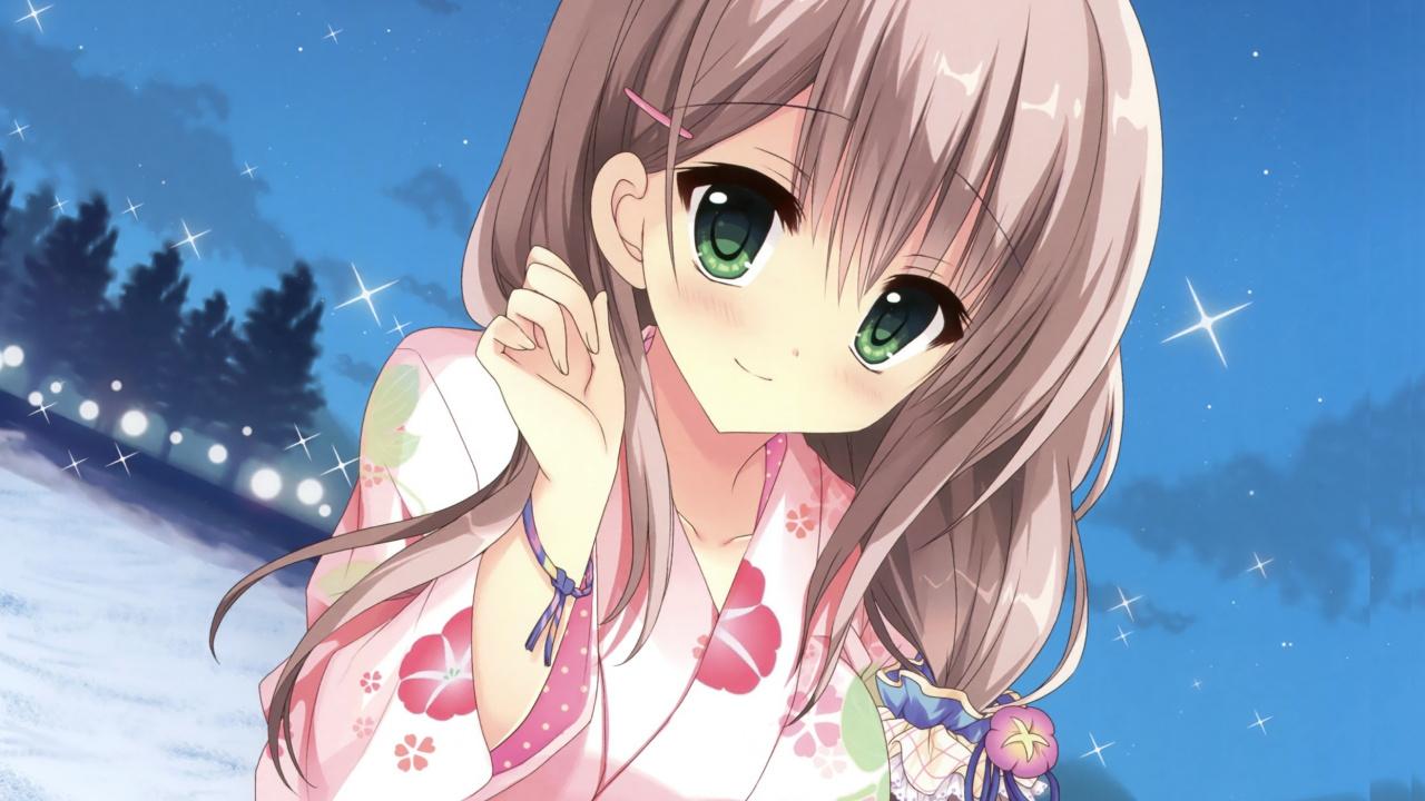 Download 1280x720 wallpaper cute anime girl, outdoor, green