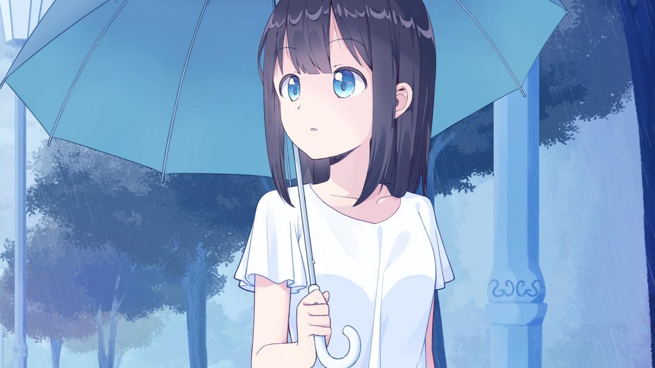 Download Anime girl with umbrella, cute, art wallpaper, 1280x720